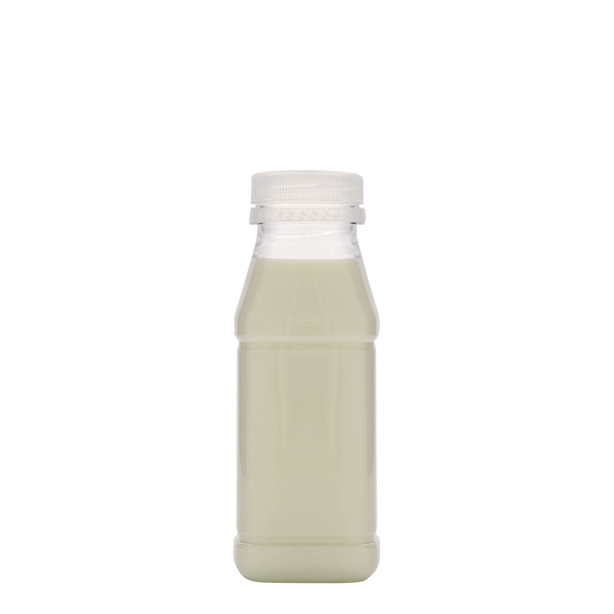 250 ml PET-flaska 'Milk and Juice Carré', kvadratna, plastika, odprtina: 38 mm