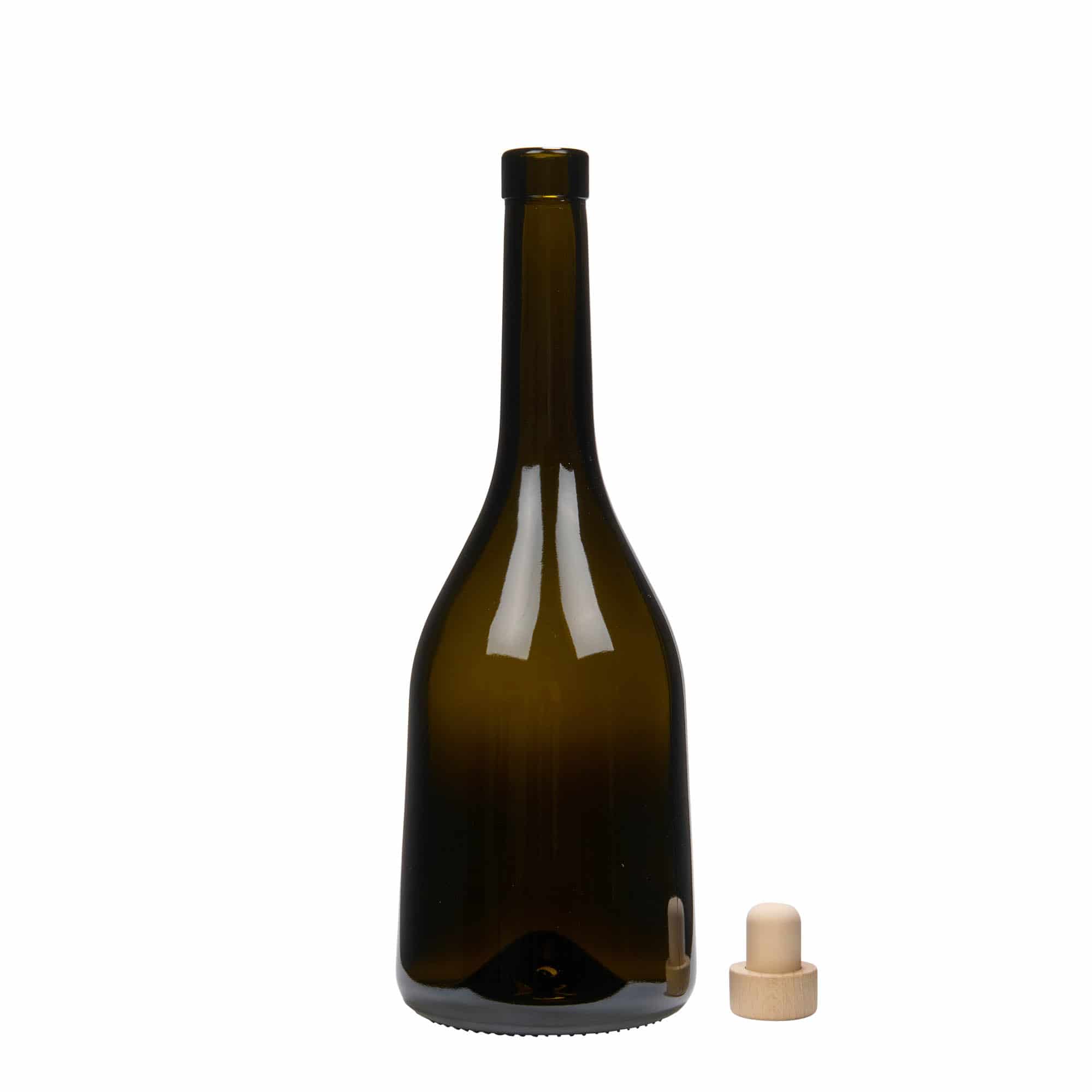 750 ml steklena steklenica »Rustica«, antično zelena, ustje: pluta