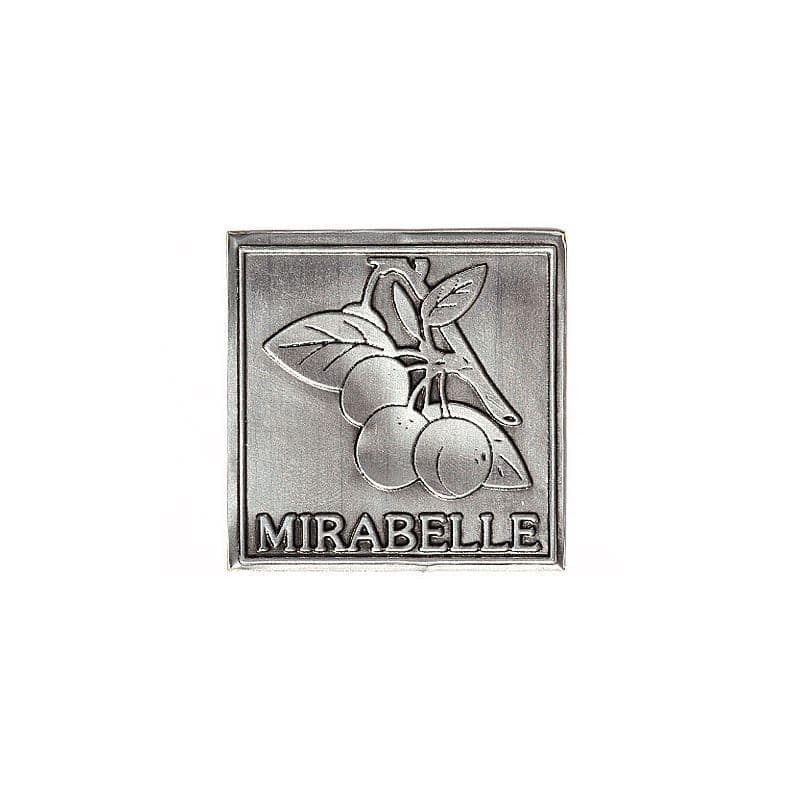 Kositrna etiketa »Mirabelle«, kvadratna, kovina, srebrna