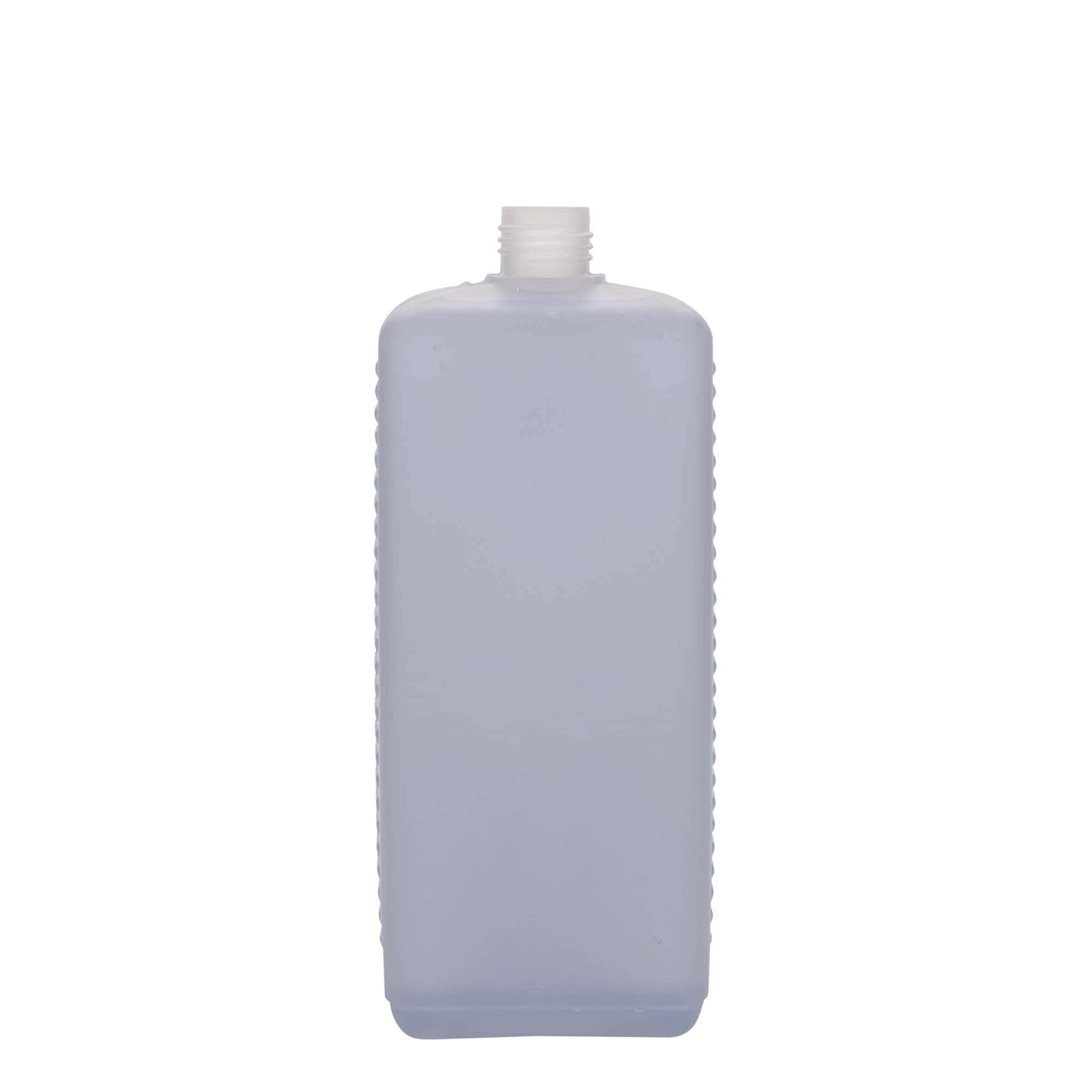 1.000 ml kanister steklenica, pravokotna, HDPE-plastika, naravna, odprtina: DIN 25 EPE