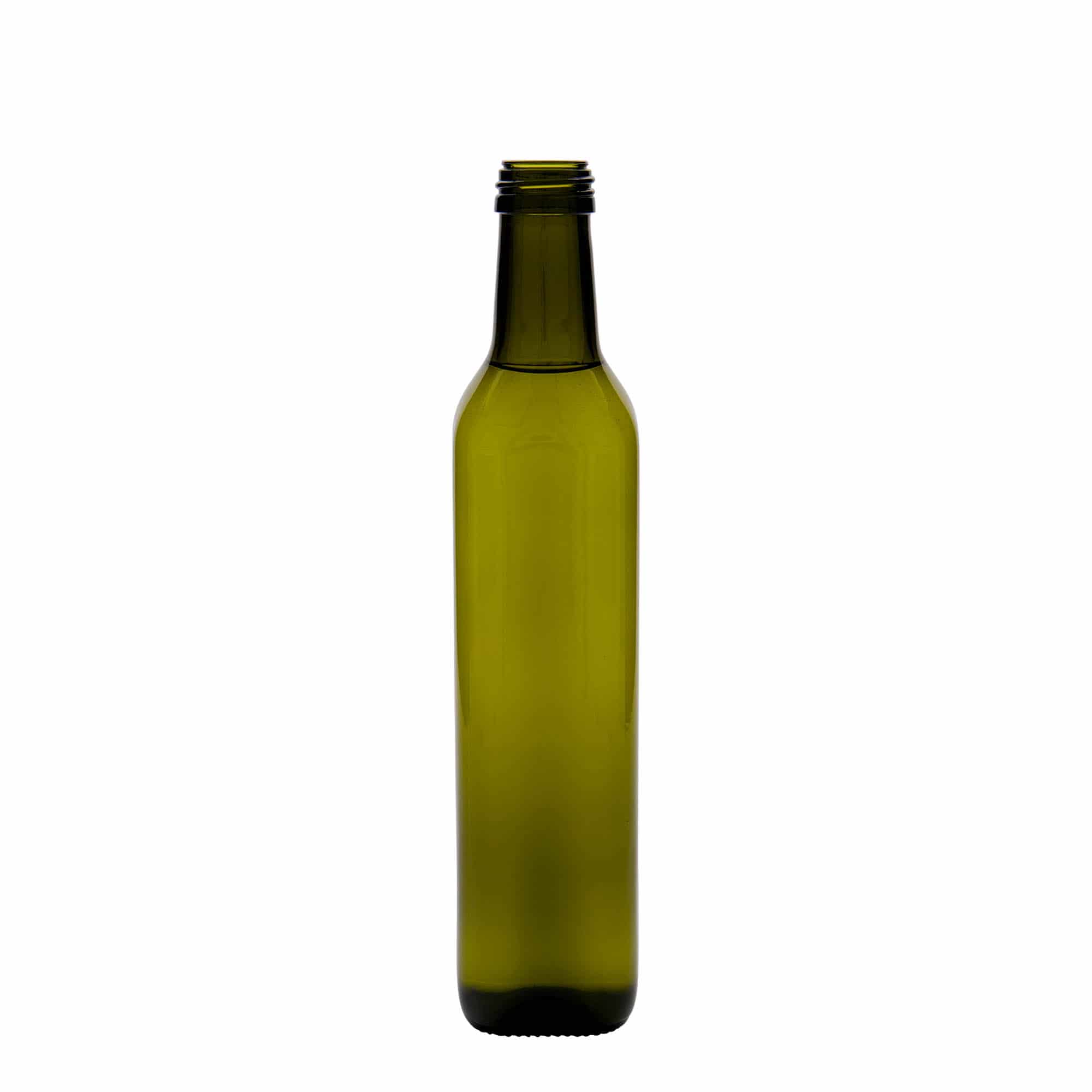 500 ml steklena steklenica »Marasca«, kvadratna, antično zelena, ustje: PP 31,5
