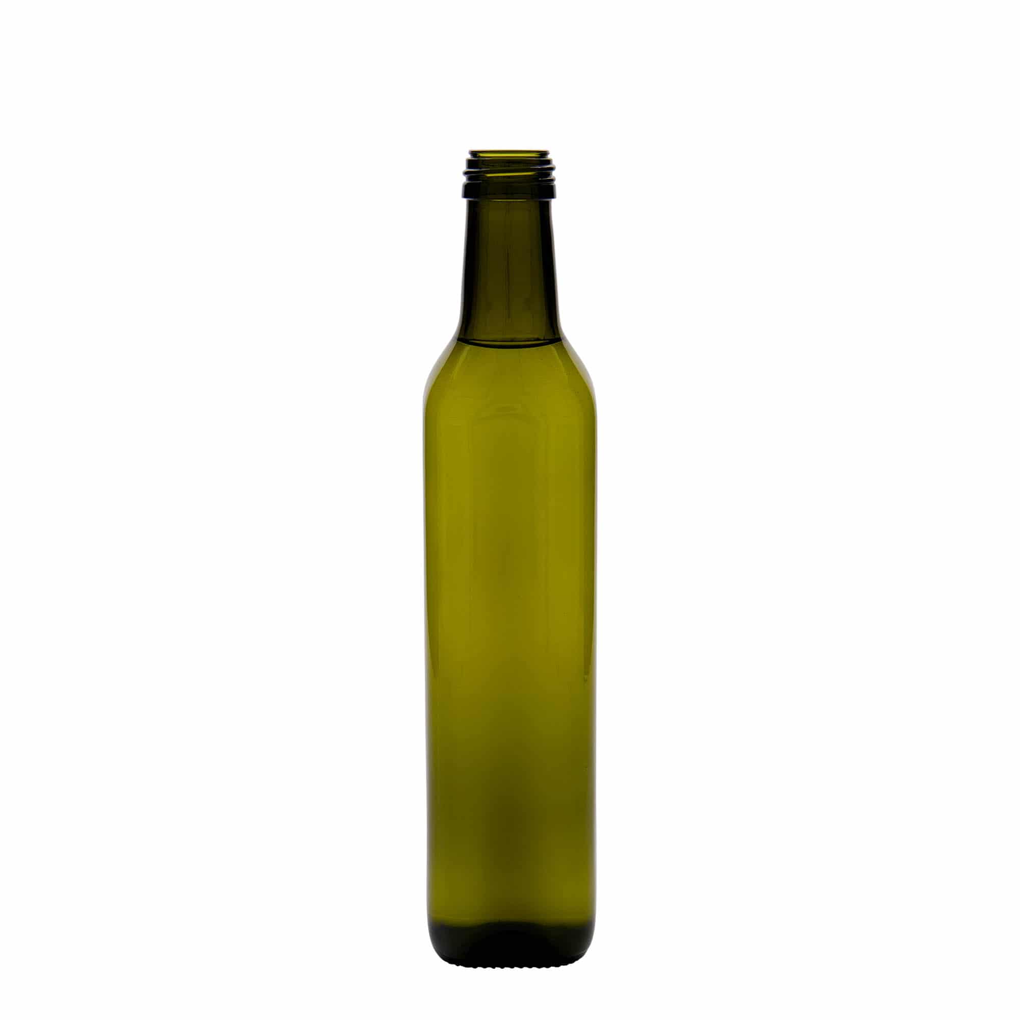 500 ml steklenica iz stekla 'Marasca', kvadratna, starozelena, odprtina: PP 31,5
