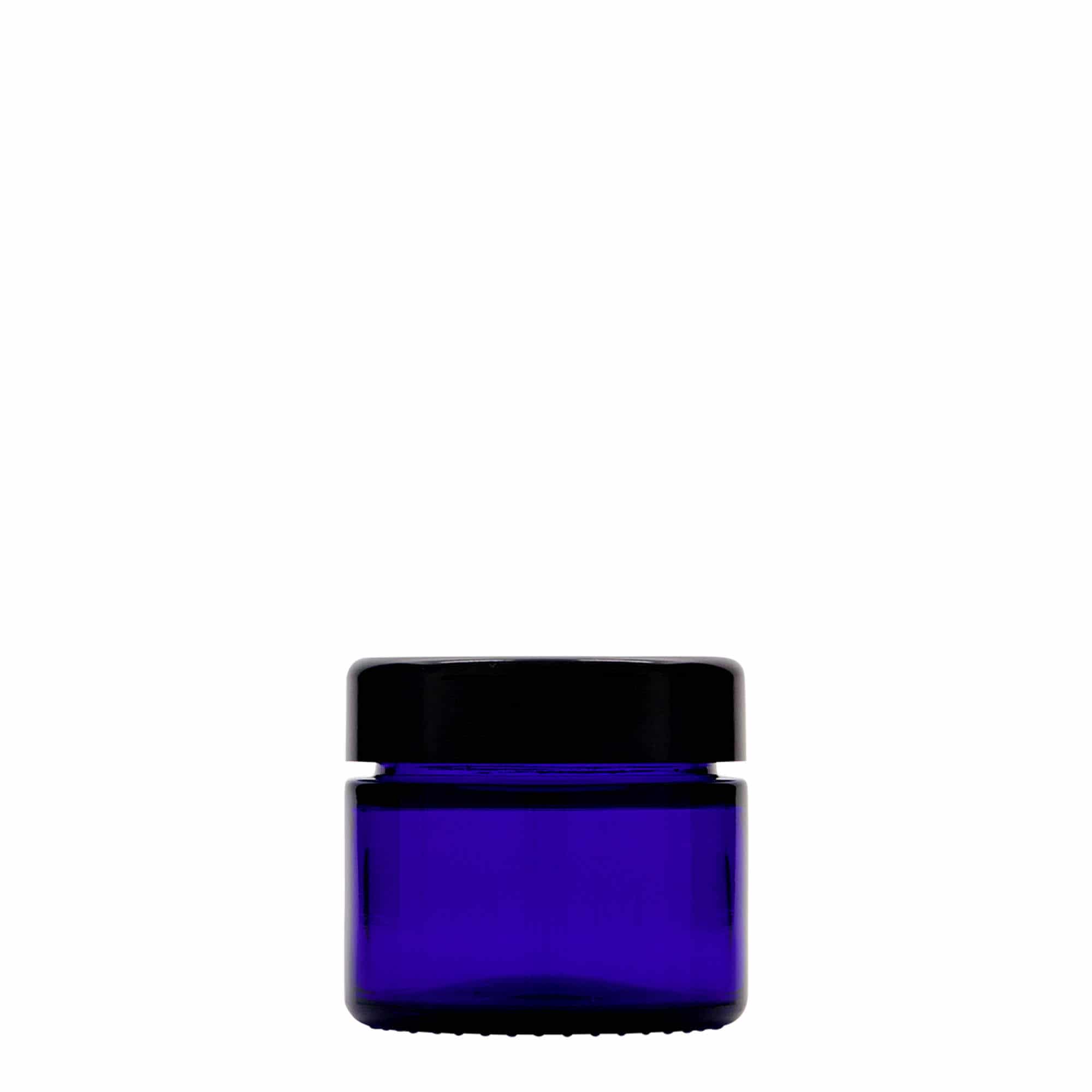 50 ml lonček »Blue Edition«, steklo, kraljevsko modra, ustje: navojni zamašek