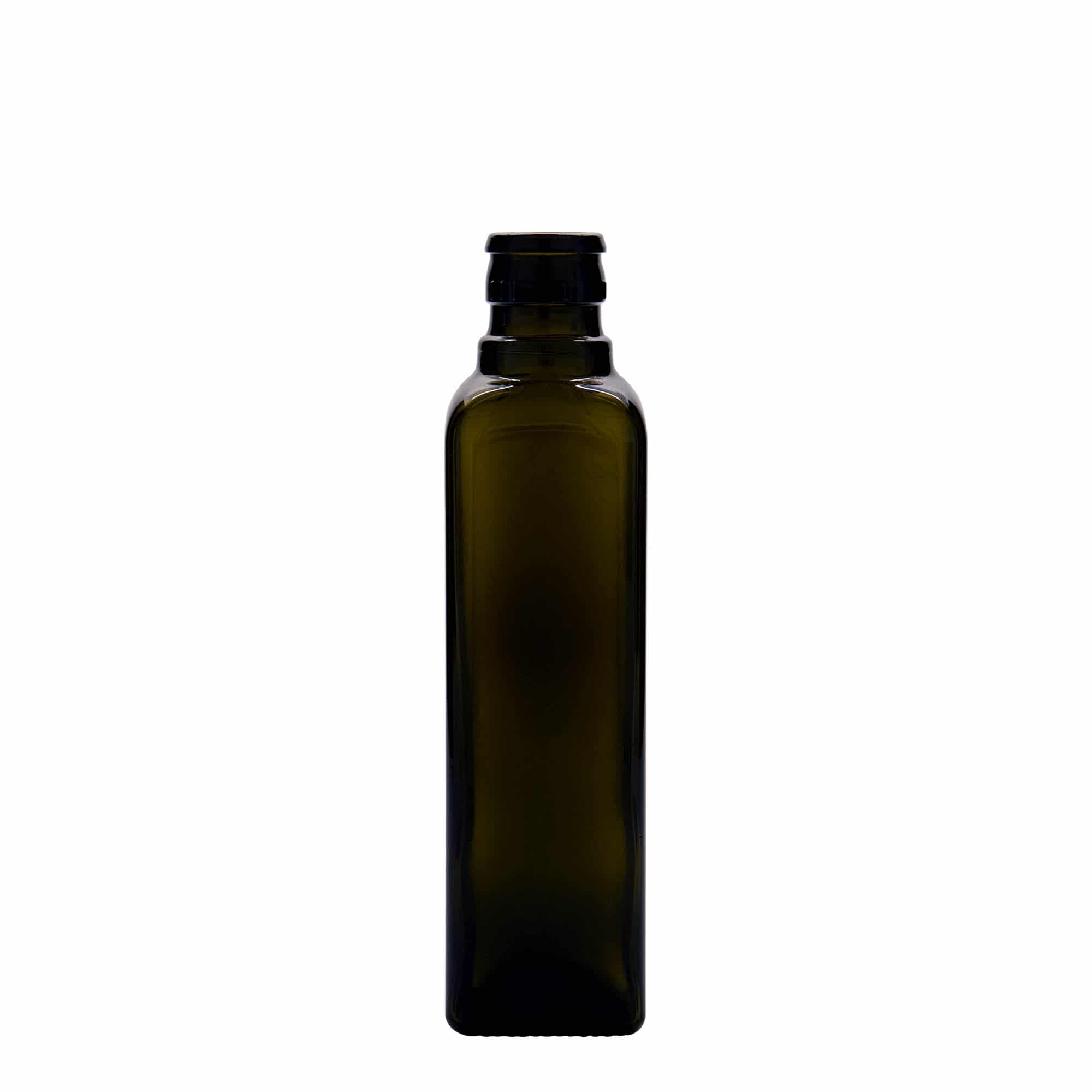 250 ml steklenica za kis/olje »Qudra«, steklo, kvadratna, antično zelena, ustje: DOP 250 ml steklenica za kis/olje »Qudra«, steklo, kvadratna, antično zelena, ustje: DOP
