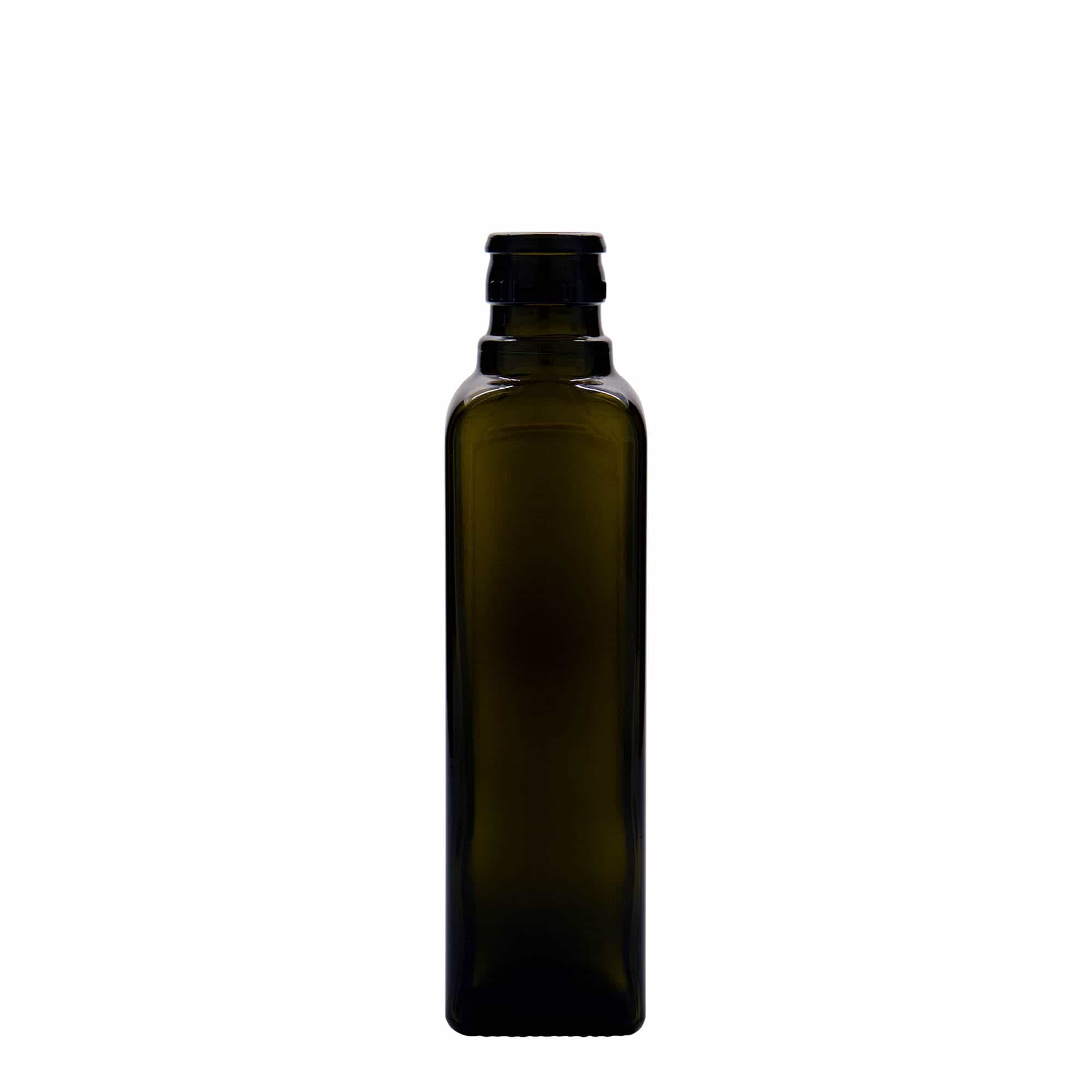 250 ml steklenica za kis/olje 'Quadra', steklo, kvadratna, starozelena, odprtina: DOP