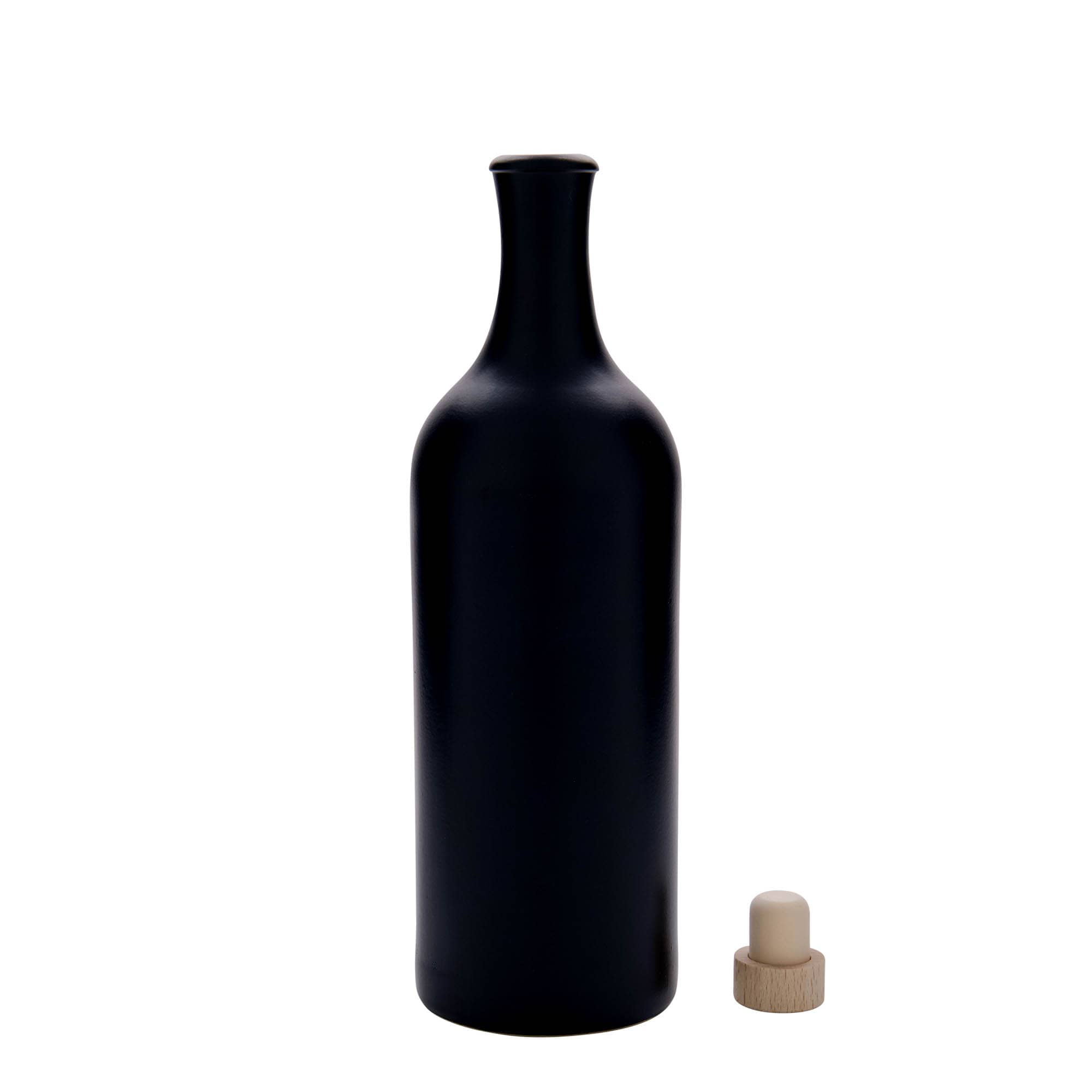 750 ml vrč iz glinene posode z dolgim vratom, kamenina, črna, odprtina: pluta