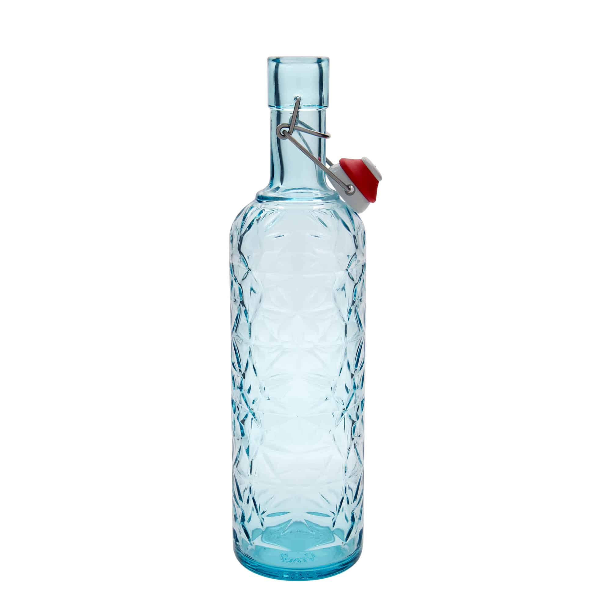 1000 ml steklena steklenica »Oriente«, azurno modra, ustje: zamašek s tesnilom