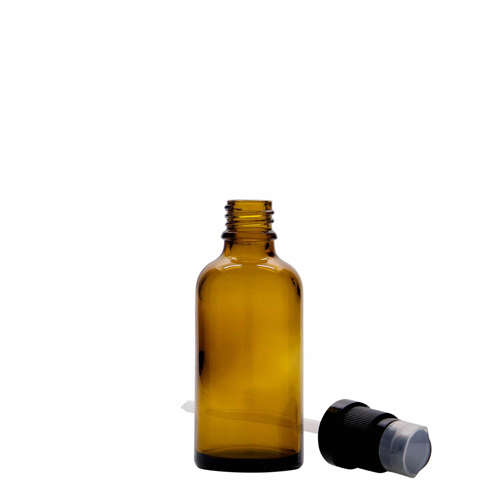50 ml medicinska steklenička z dozirno črpalko za losjon, steklo, rjava, odprtina: DIN 18