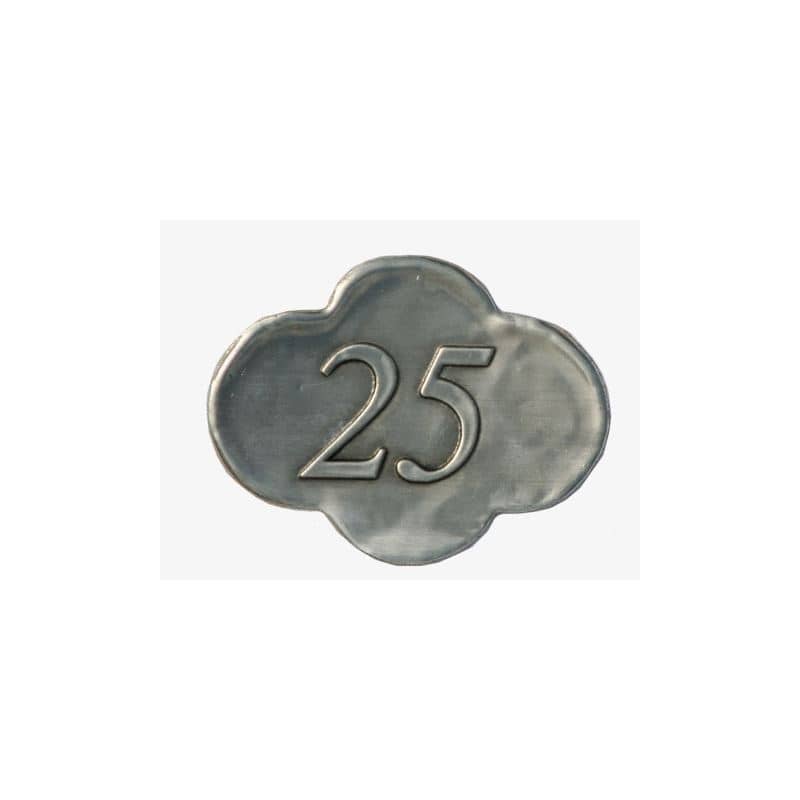 Kositrna etiketa »25«, kovina, srebrna Kositrna etiketa »25«, kovina, srebrna