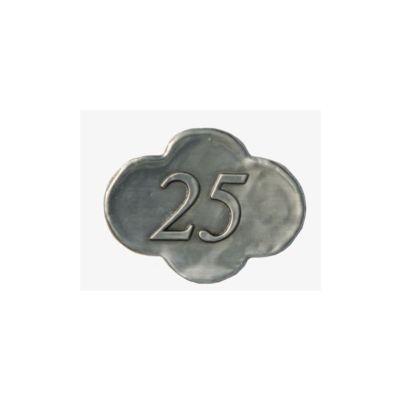 Kositrna etiketa '25', kovina, srebrna Kositrna etiketa '25', kovina, srebrna