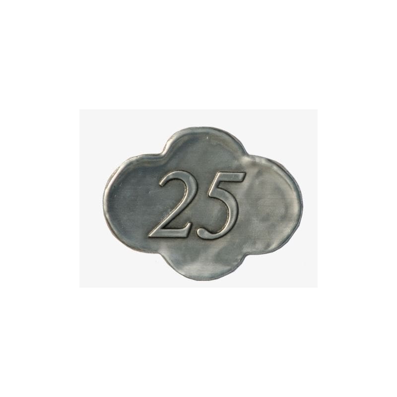 Kositrna etiketa '25', kovina, srebrna