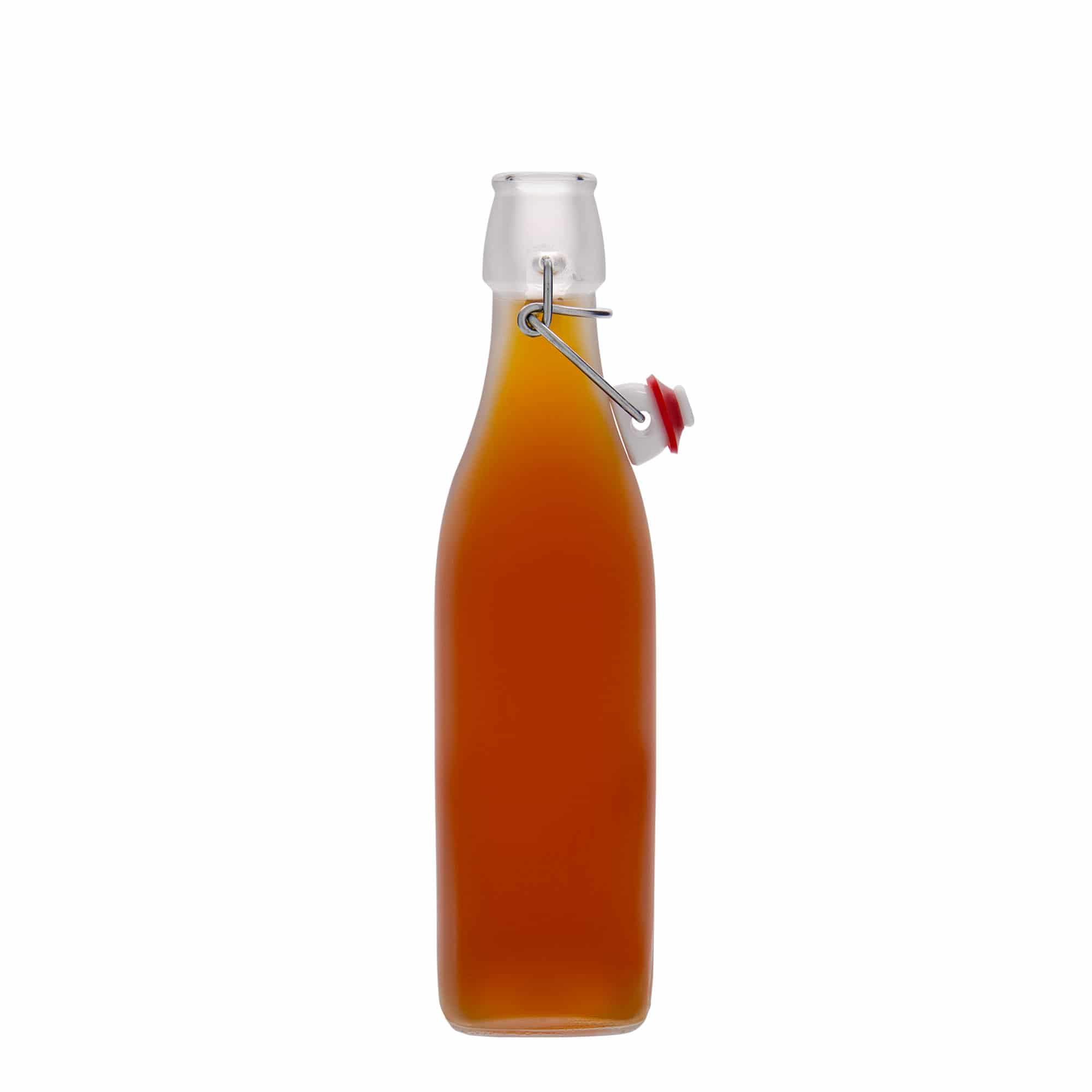 500 ml steklena steklenica 'Swing, kvadratna, bela, odprtina: s sponko