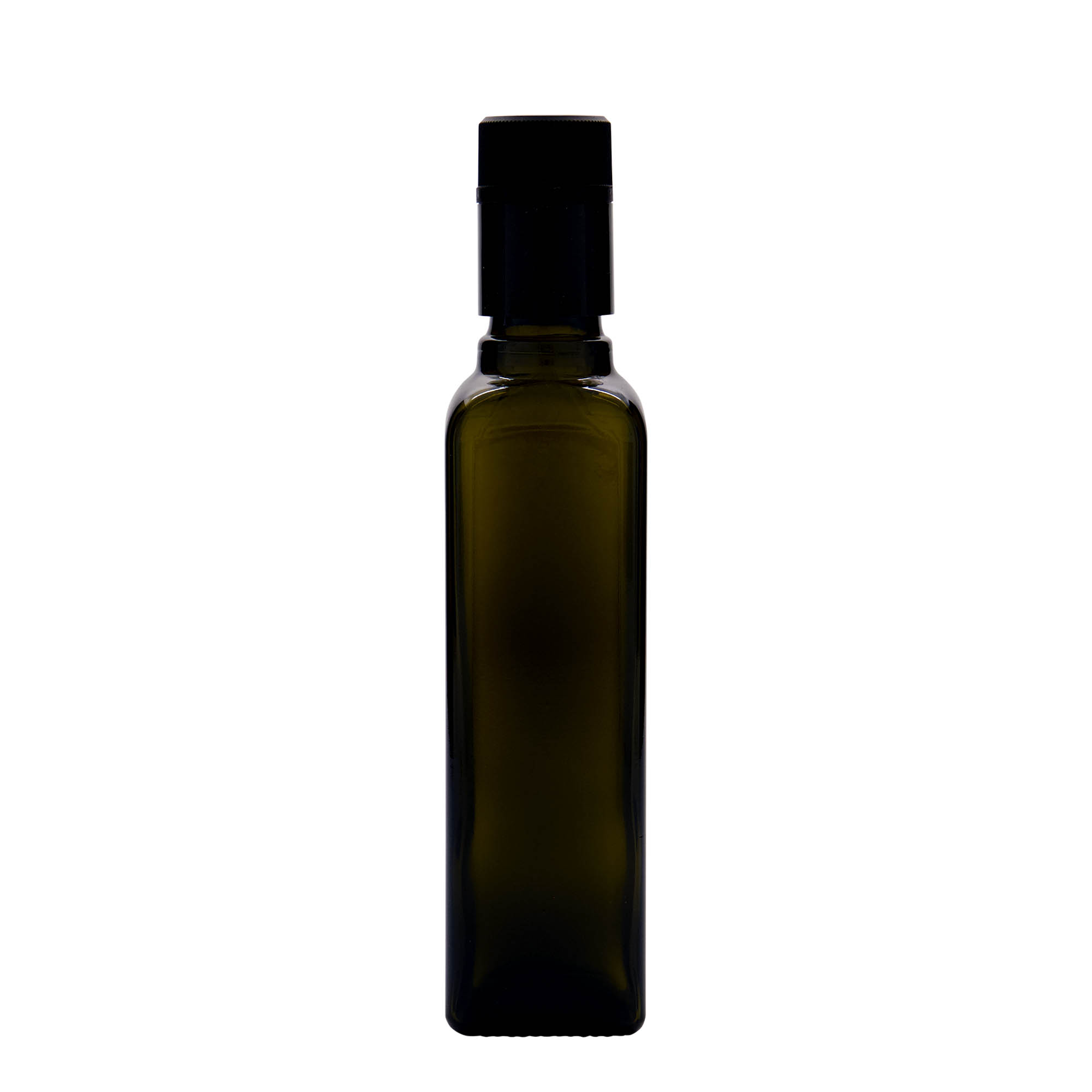 250 ml steklenica za kis/olje 'Quadra', steklo, kvadratna, starozelena, odprtina: DOP