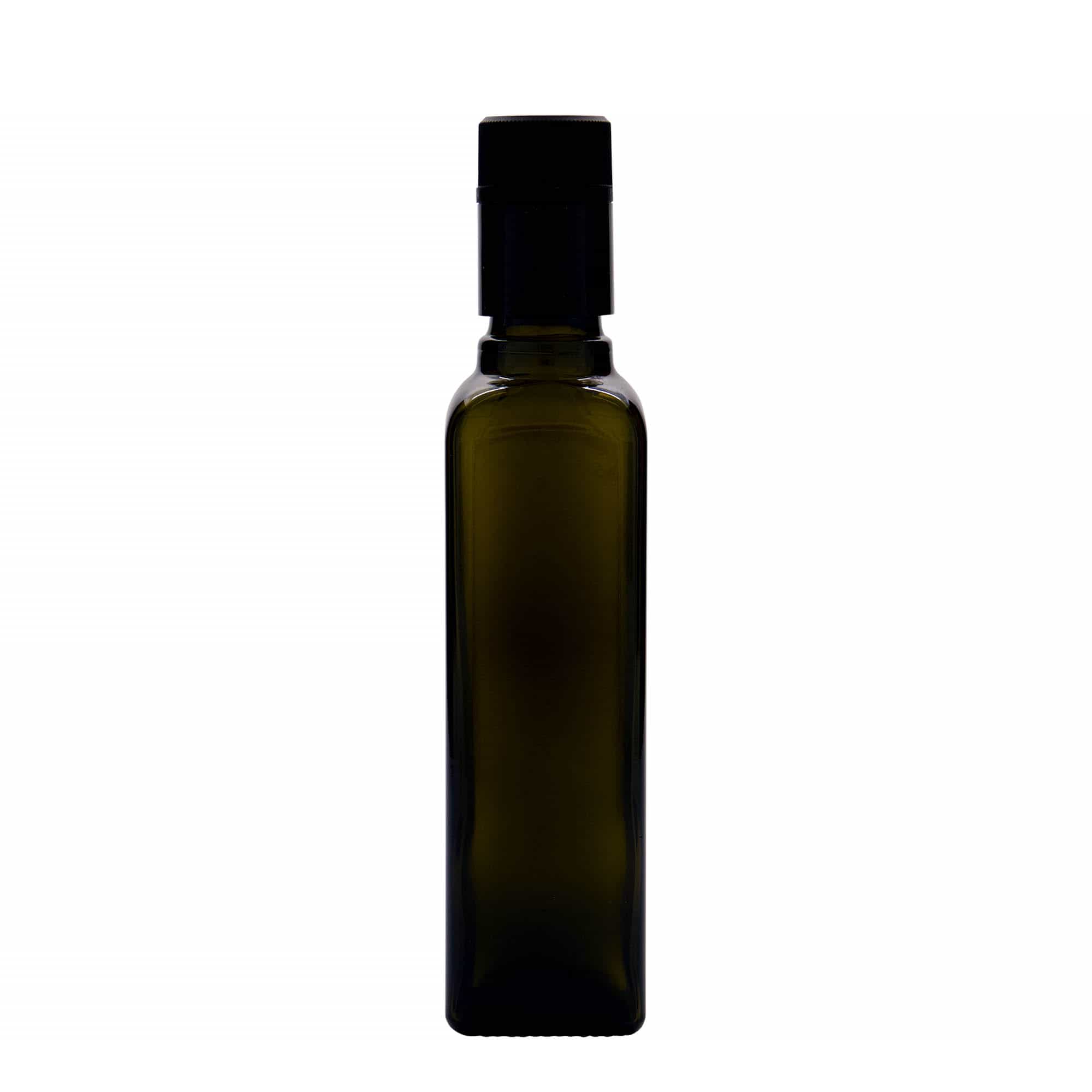 250 ml steklenica za kis/olje 'Quadra', steklo, kvadratna, starozelena, odprtina: DOP