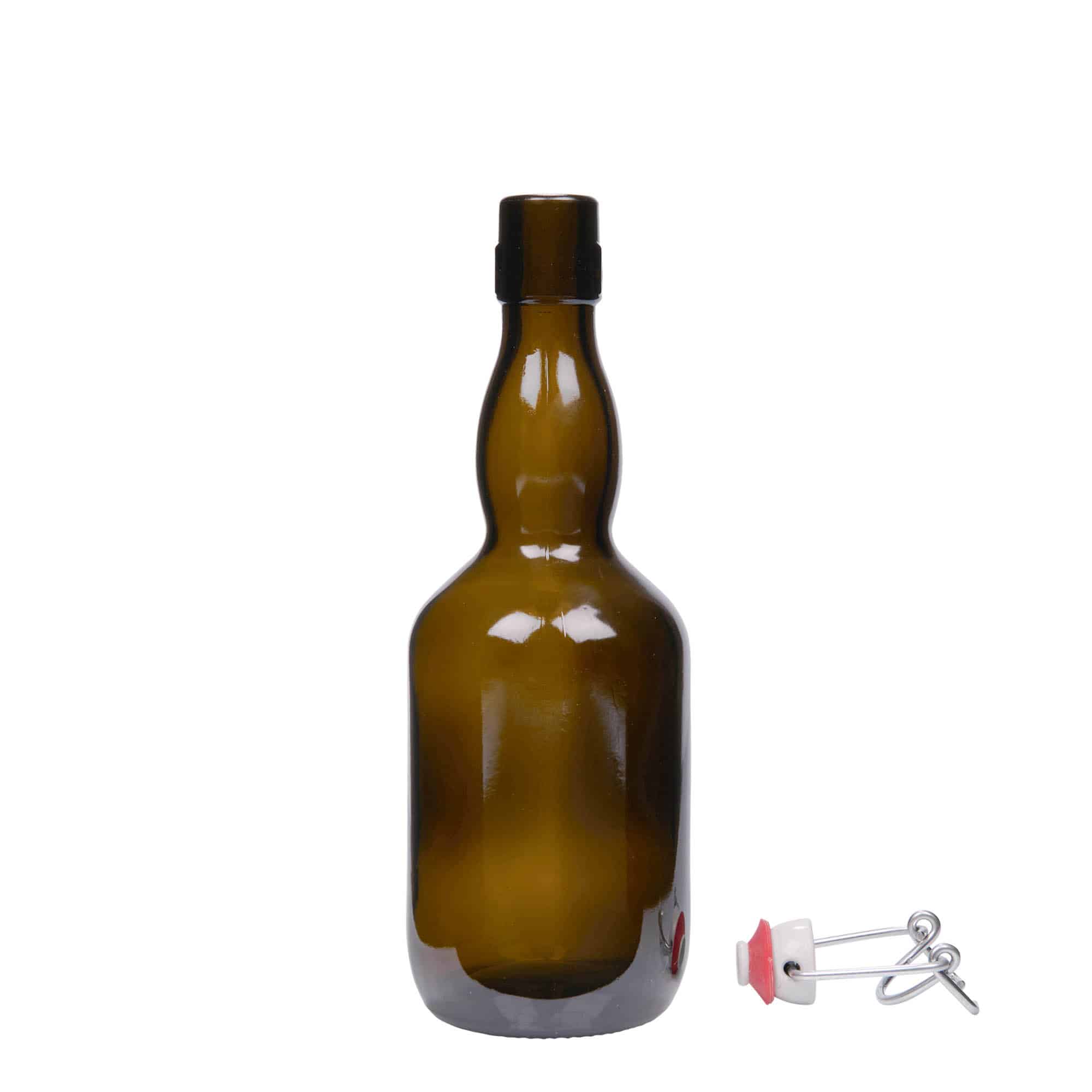 500 ml steklenica za pivo z izbočenim grlom, steklo, antično zelena, ustje: zamašek s tesnilom