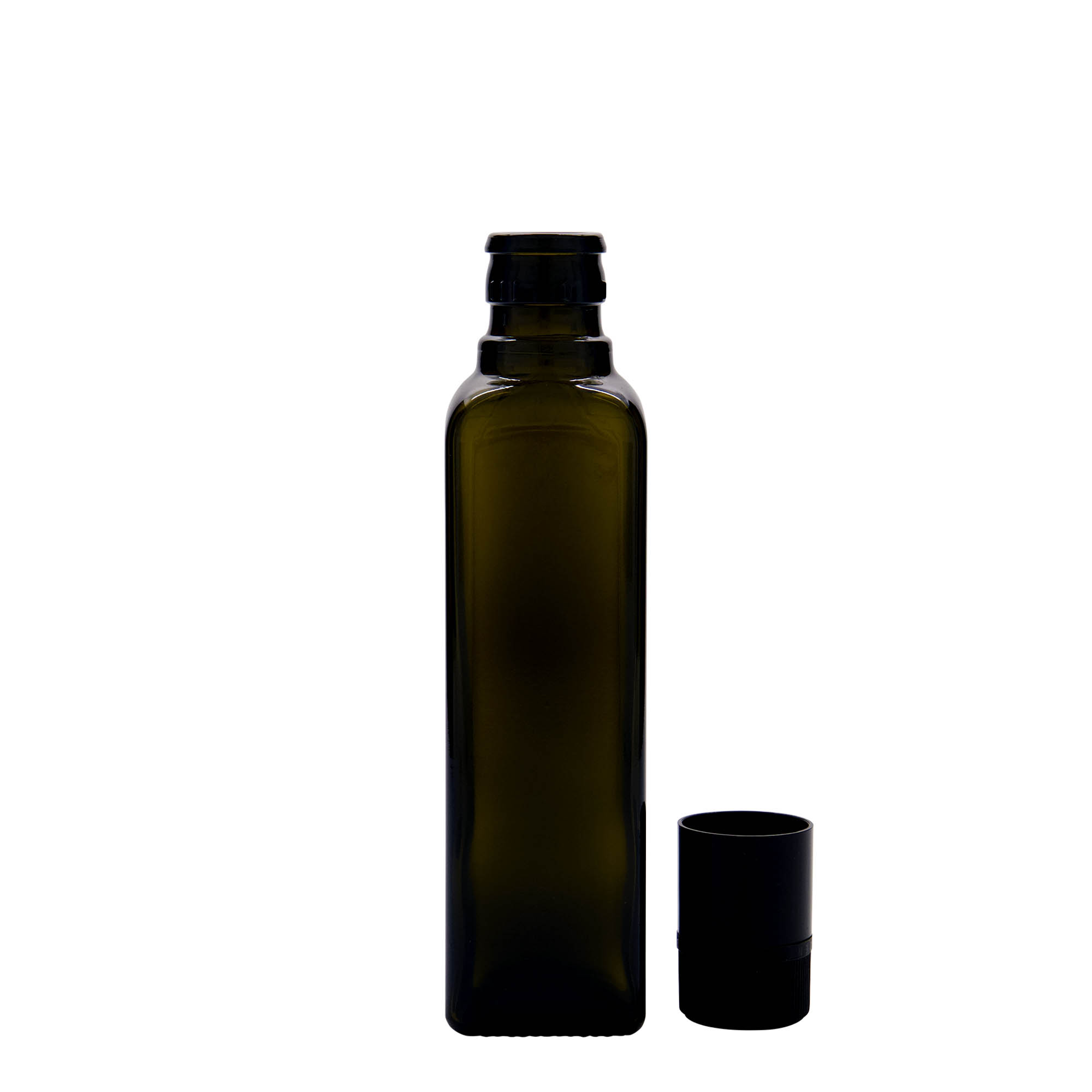 250 ml steklenica za kis/olje 'Quadra', steklo, kvadratna, starozelena, odprtina: DOP