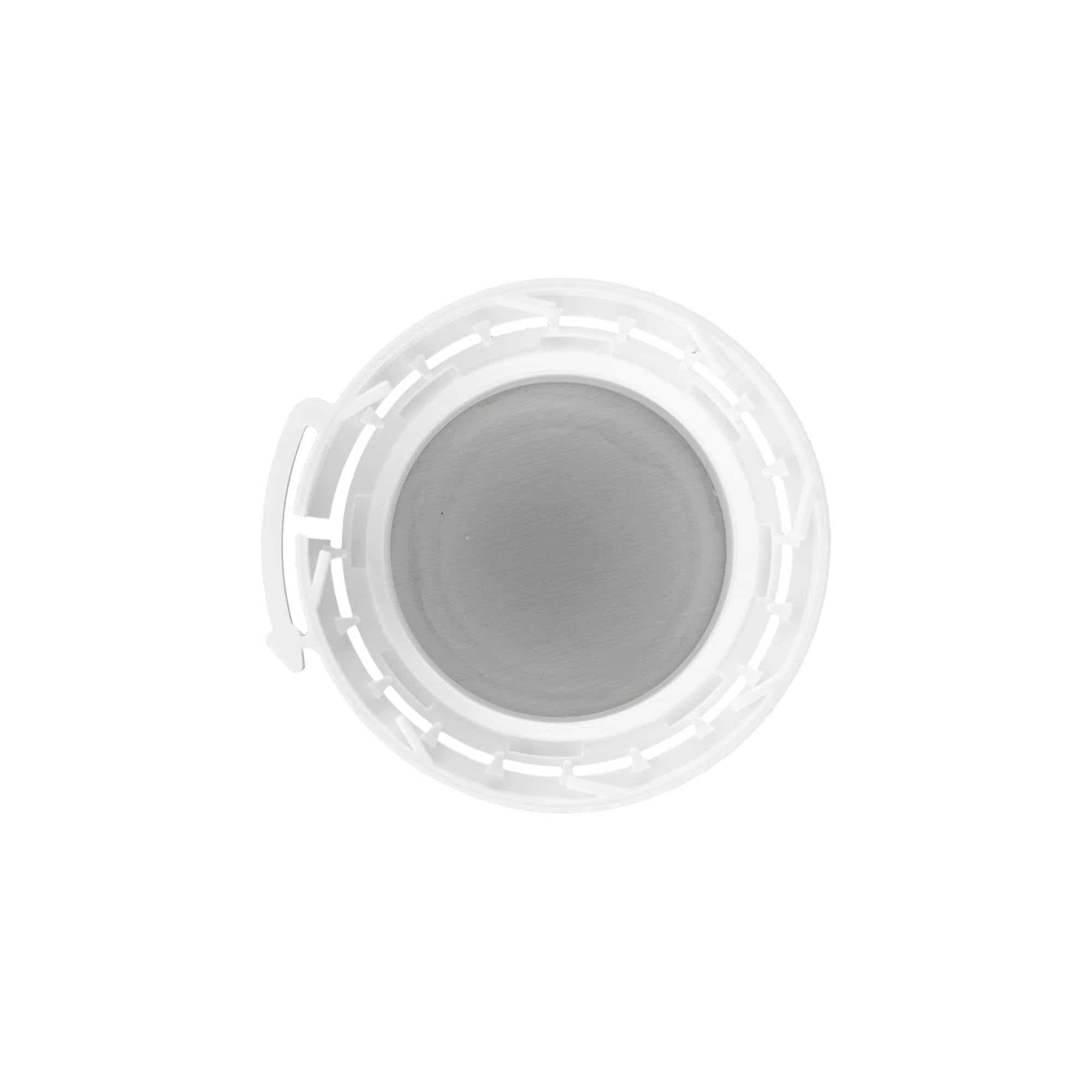 Aluminijasta steklenica z navojnim zamaškom, plastika PP, bela, za ustje: DIN 32