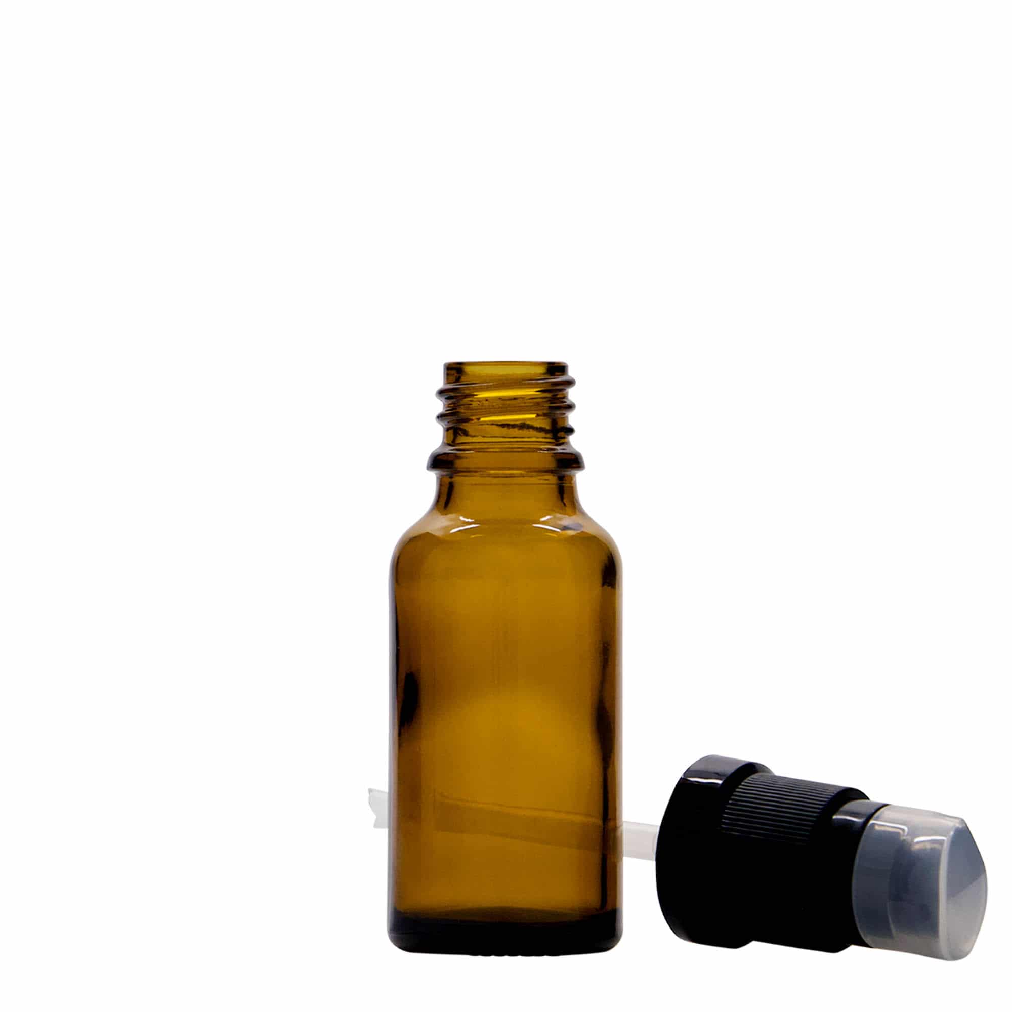 20 ml steklenica za zdravila s črpalko za losjon, steklo, rjava, ustje: DIN 18