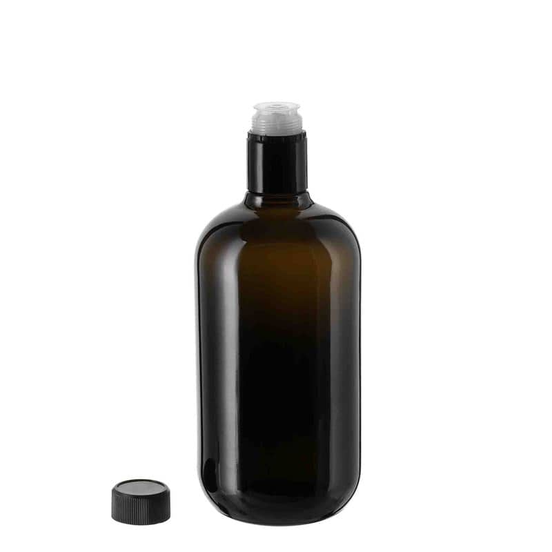 750 ml steklenica za kis/olje »Biolio«, steklo, antično zelena, ustje: DOP