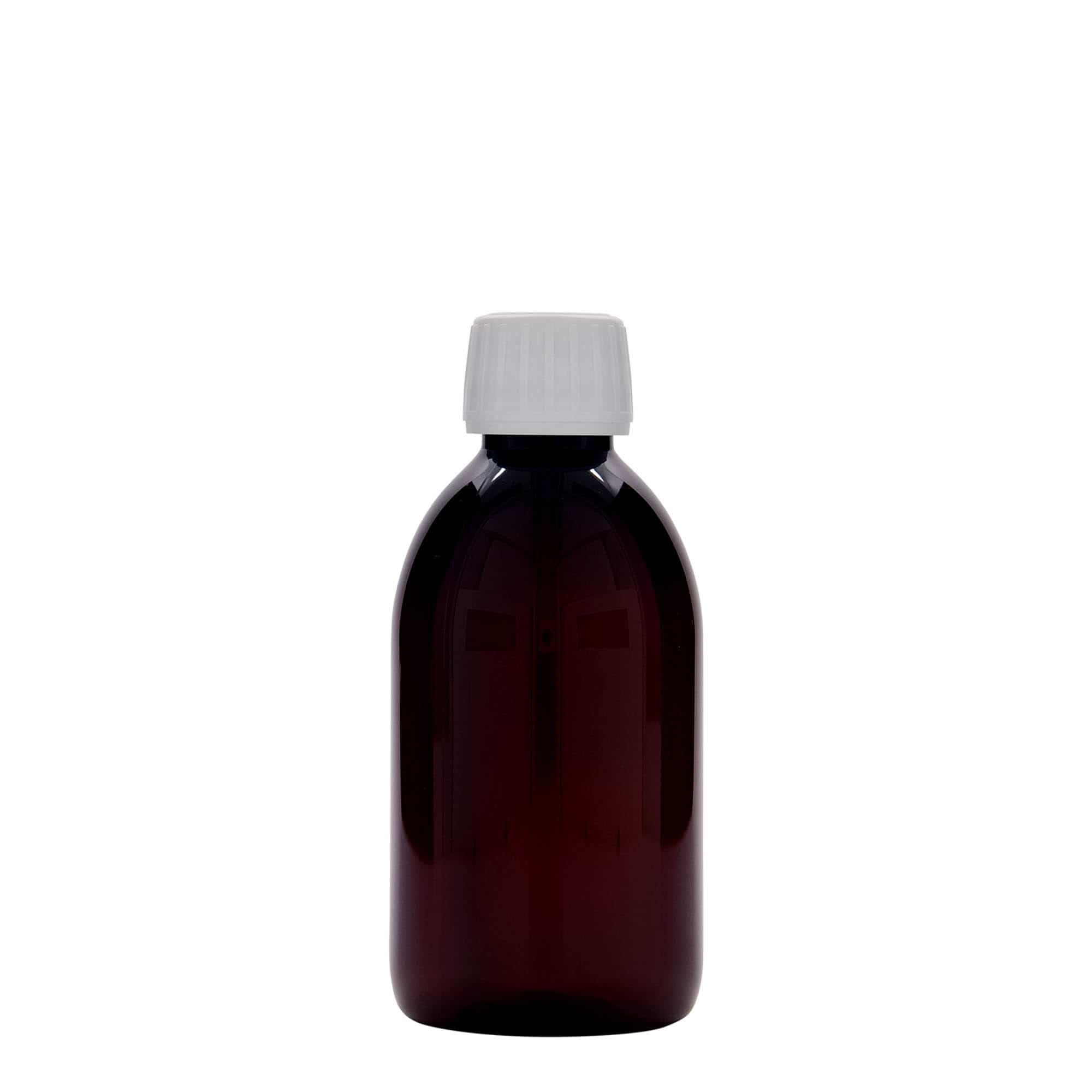 250 ml steklenica za zdravila PET, rjava, plastika, ustje: PP 28