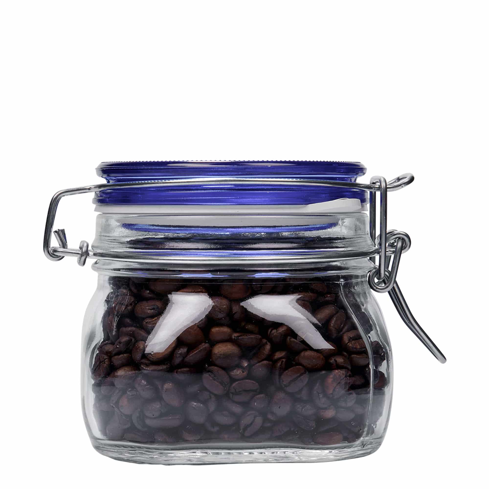 500 ml steklenica z žično zaponko 'Fido' modri pokrov, kvadratna, odprtina: žična zaponka