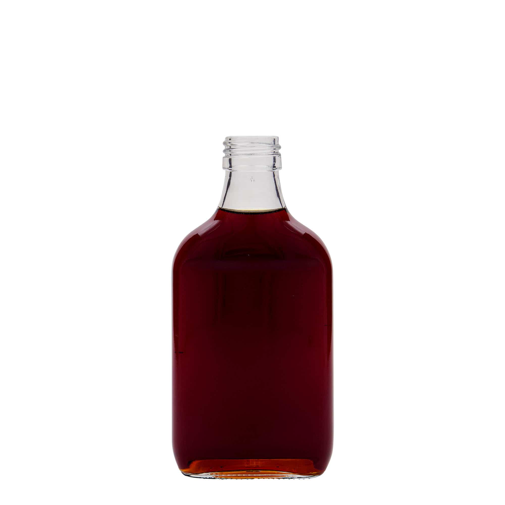 200 ml žepna steklenica, pravokotna, steklo, ustje: PP 28