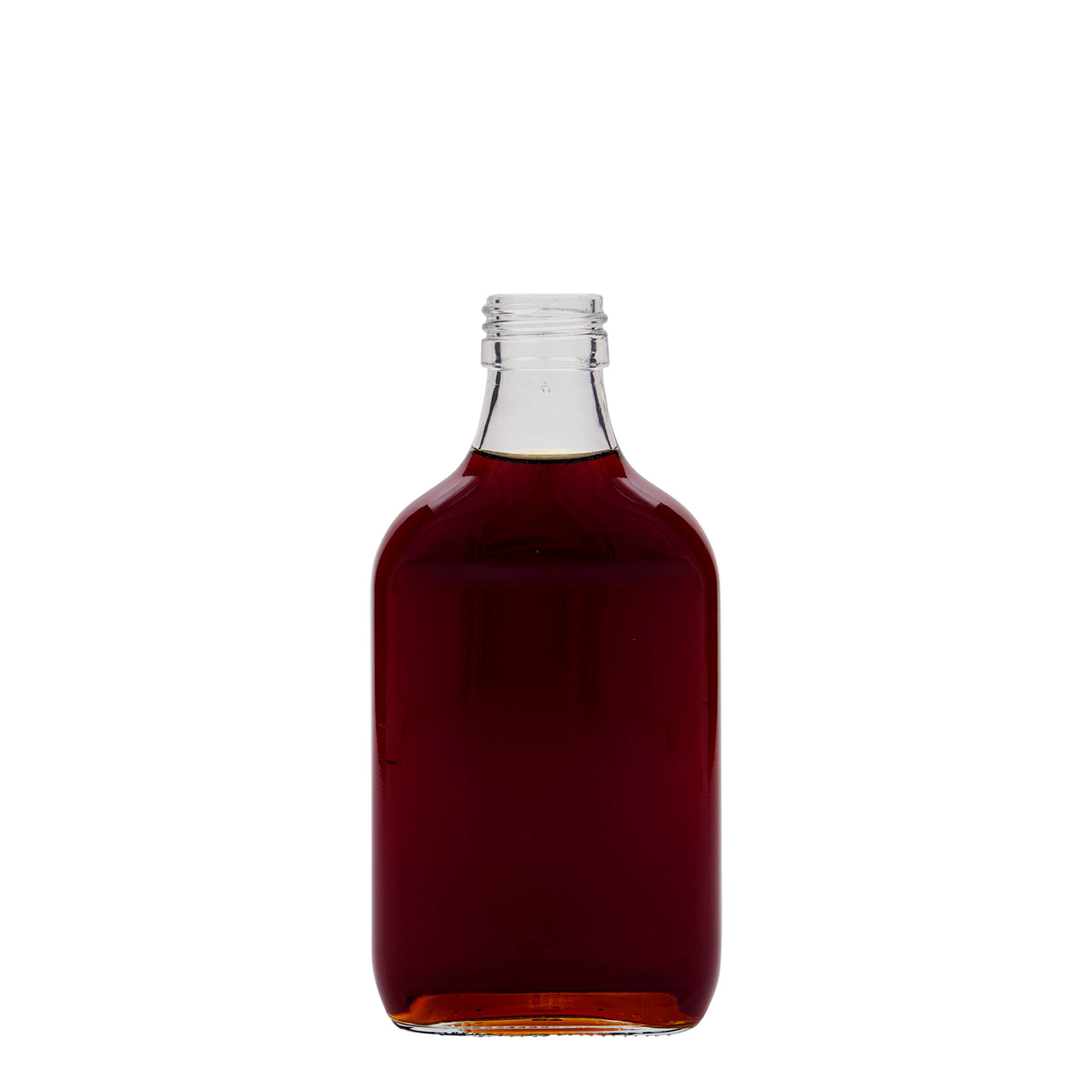 200 ml žepna steklenička, pravokotna, steklo, odprtina: PP 28