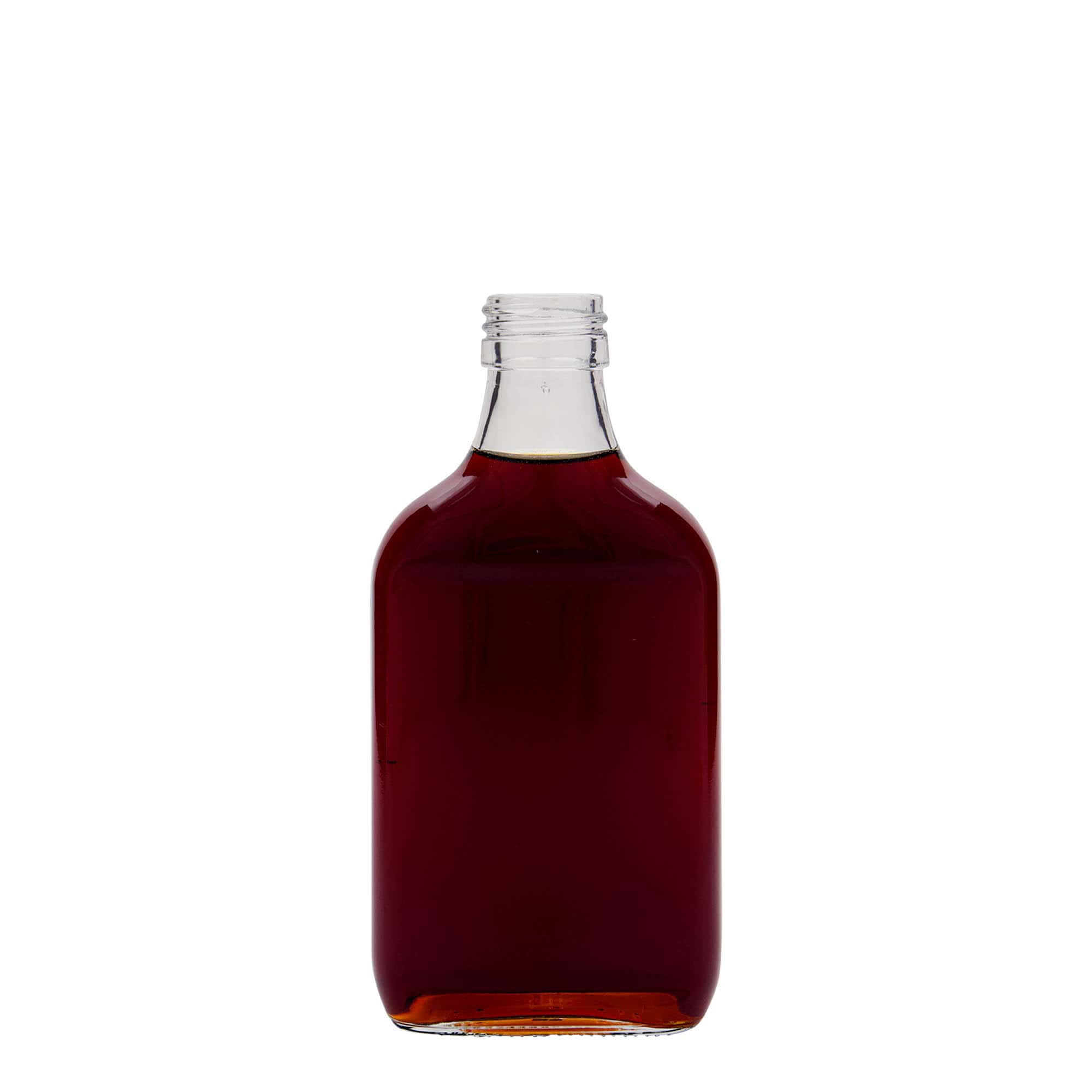 200 ml žepna steklenička, pravokotna, steklo, odprtina: PP 28 200 ml žepna steklenička, pravokotna, steklo, odprtina: PP 28