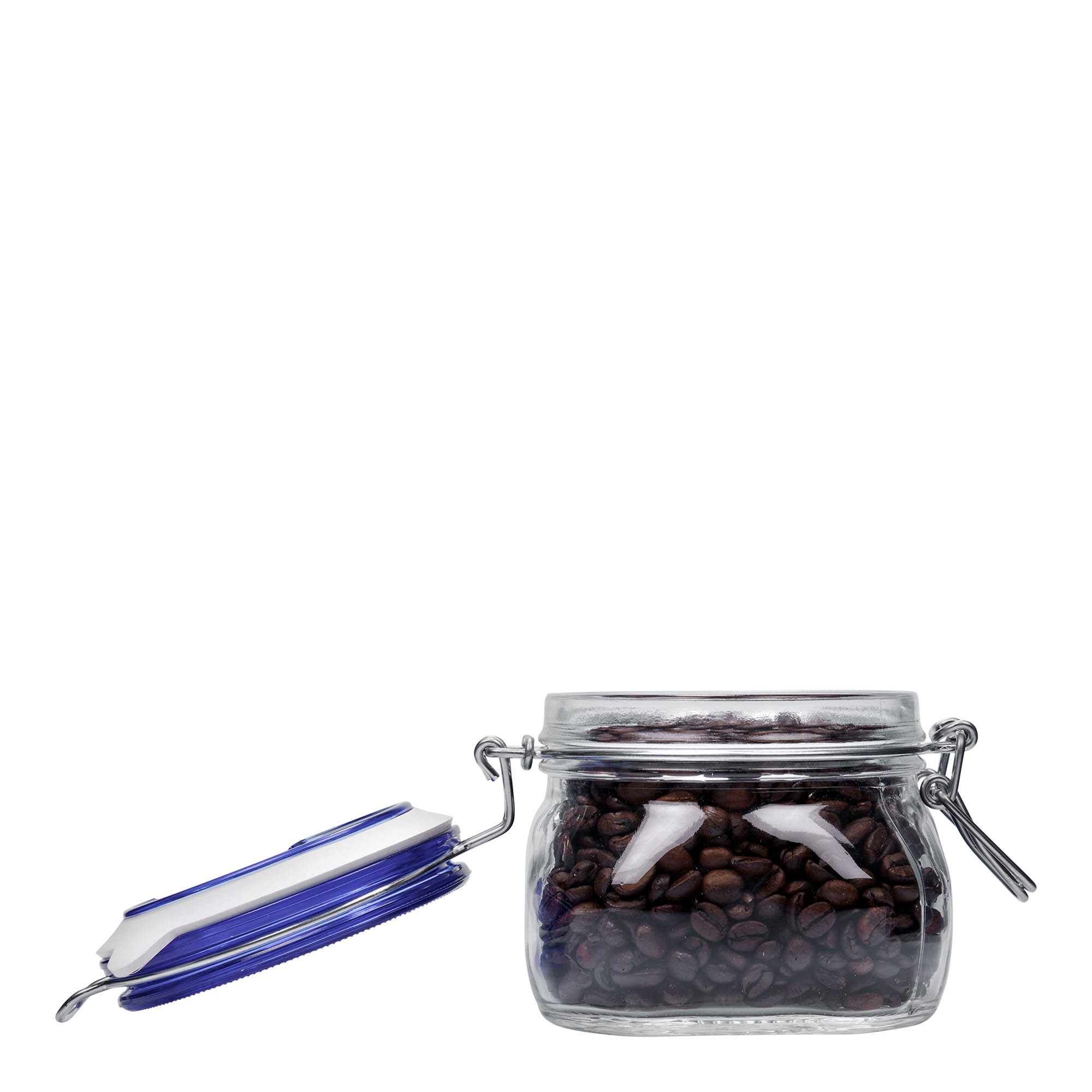 500 ml steklenica z žično zaponko 'Fido' modri pokrov, kvadratna, odprtina: žična zaponka