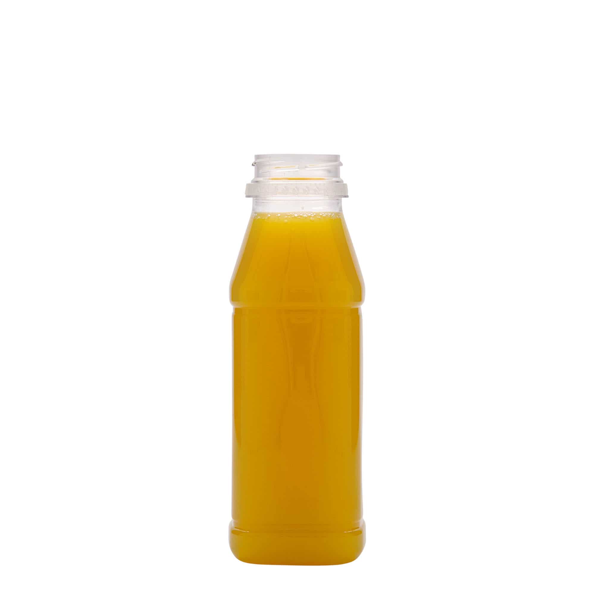 330 ml steklenica iz PET plastike »Milk and Juice Carré«, kvadratna, plastika, ustje: 38 mm