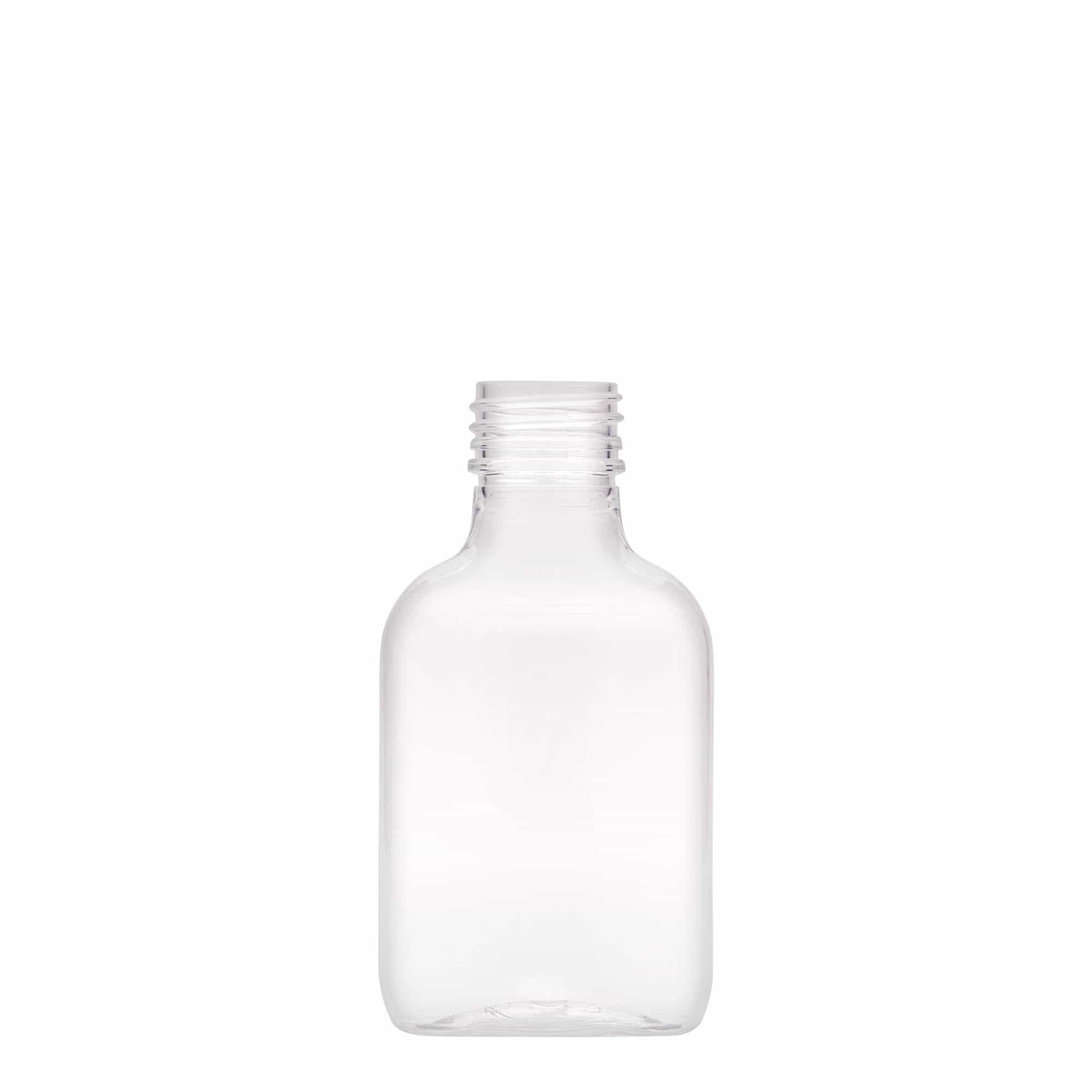 100 ml žepna steklenica, ovalna, plastika PET, ustje: PP 28 100 ml žepna steklenica, ovalna, plastika PET, ustje: PP 28