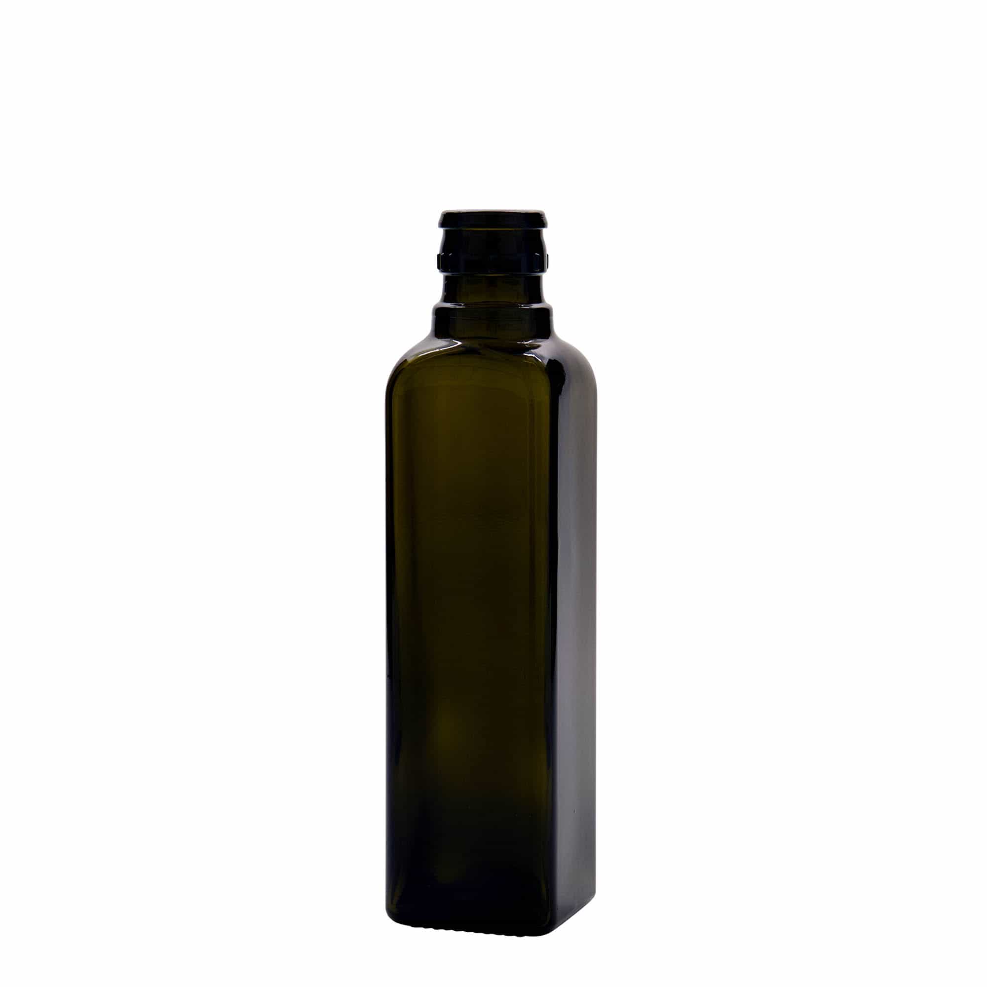 250 ml steklenica za kis/olje »Qudra«, steklo, kvadratna, antično zelena, ustje: DOP