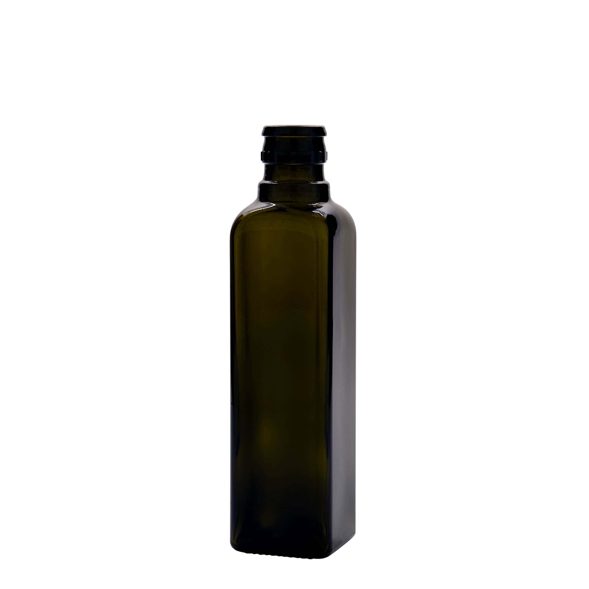 250 ml steklenica za kis/olje 'Quadra', steklo, kvadratna, starozelena, odprtina: DOP