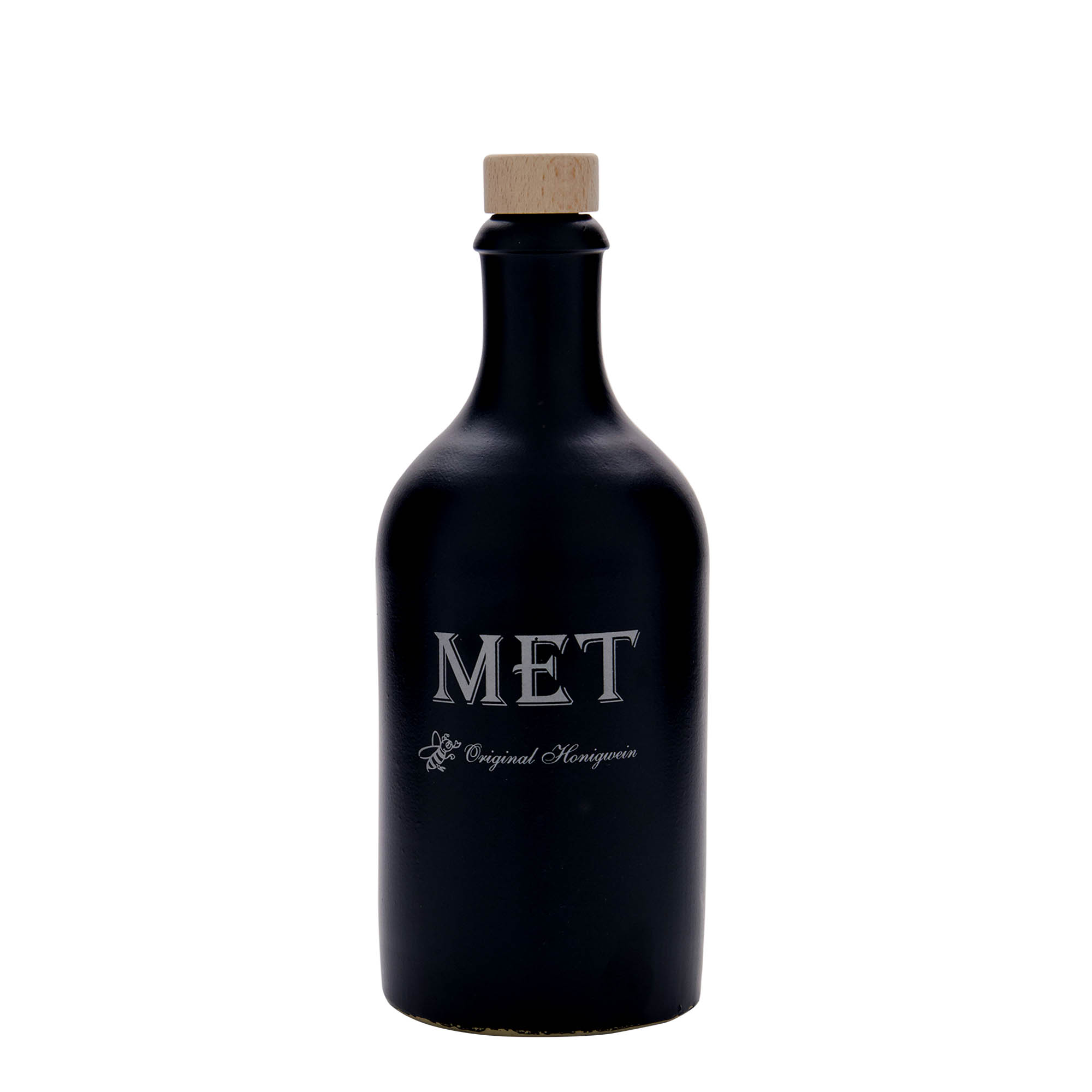 500 ml glineni vrč, motiv: med, kamenina, črn, odprtina: pluta