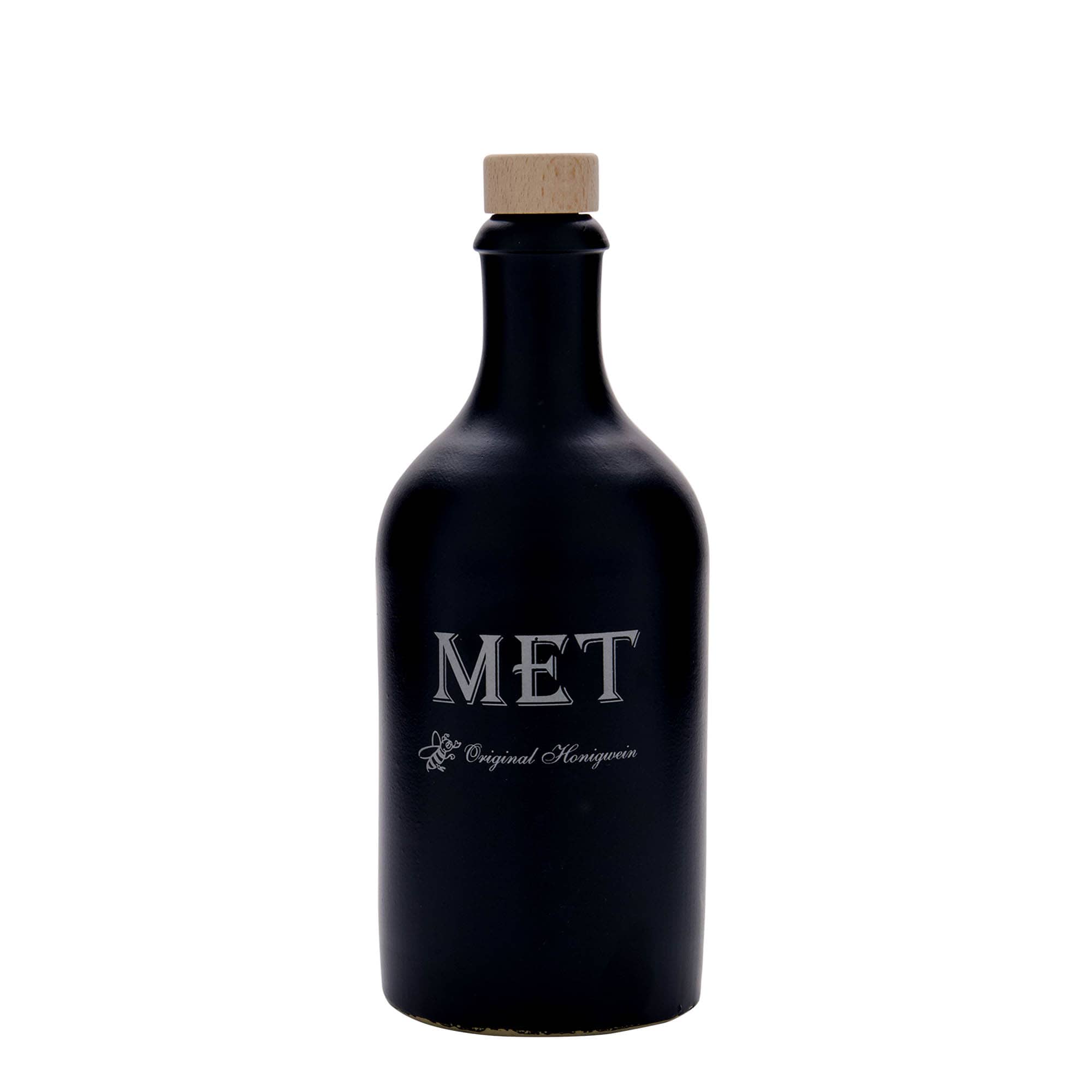 500 ml glineni vrč, motiv: med, kamenina, črn, odprtina: pluta