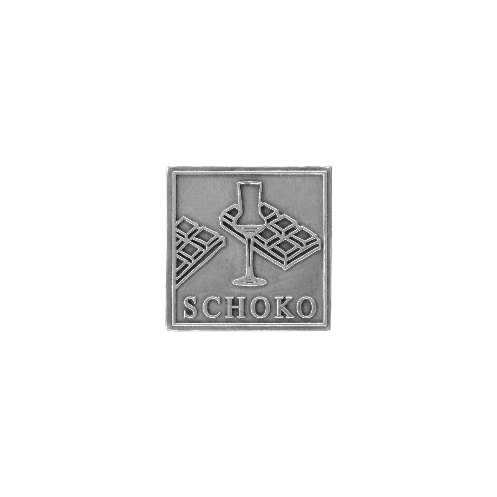 Kositrna etiketa 'Schoko', kvadratna, kovinska, srebrna