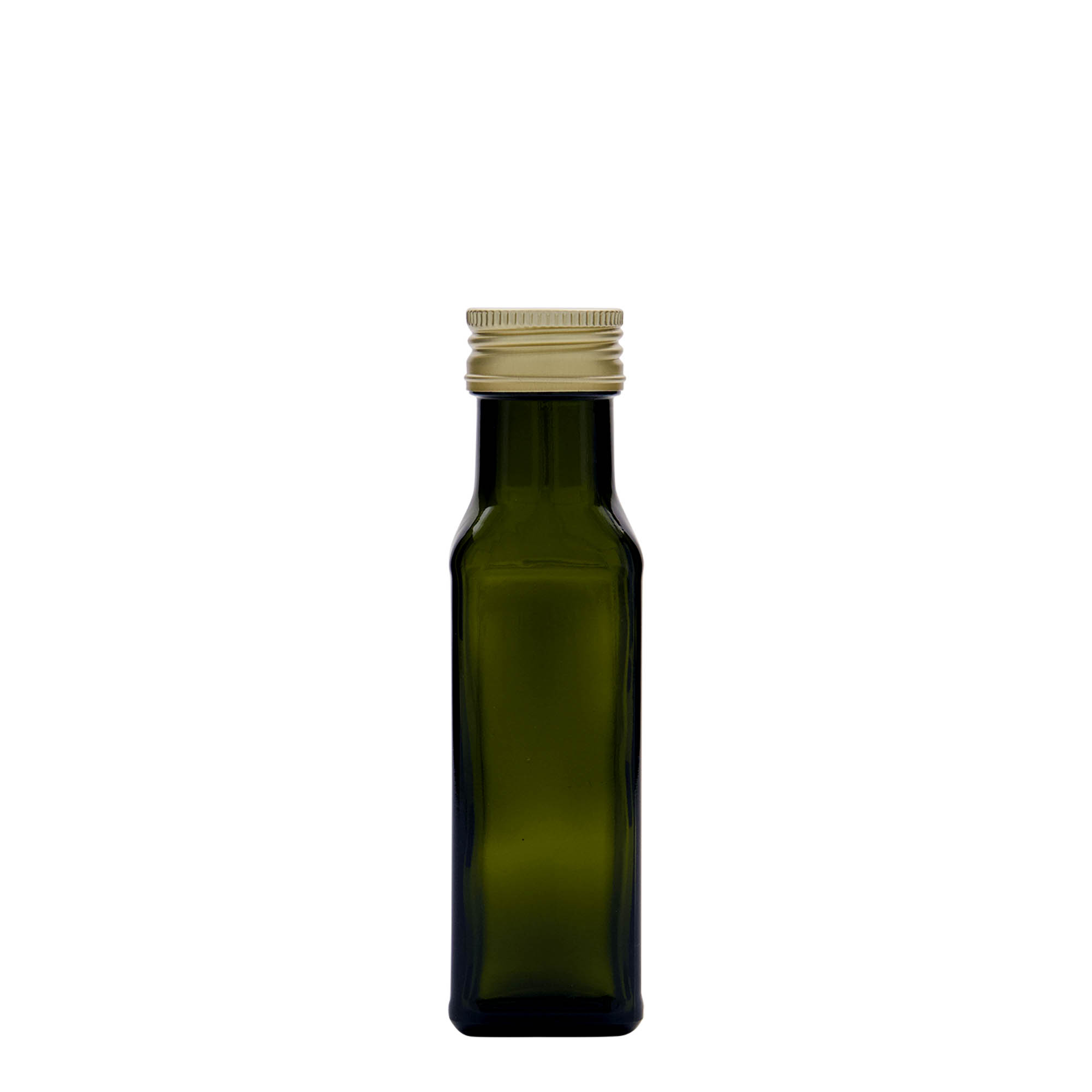 100 ml steklenička 'Marasca', kvadratna, starozelena, odprtina: PP 31,5