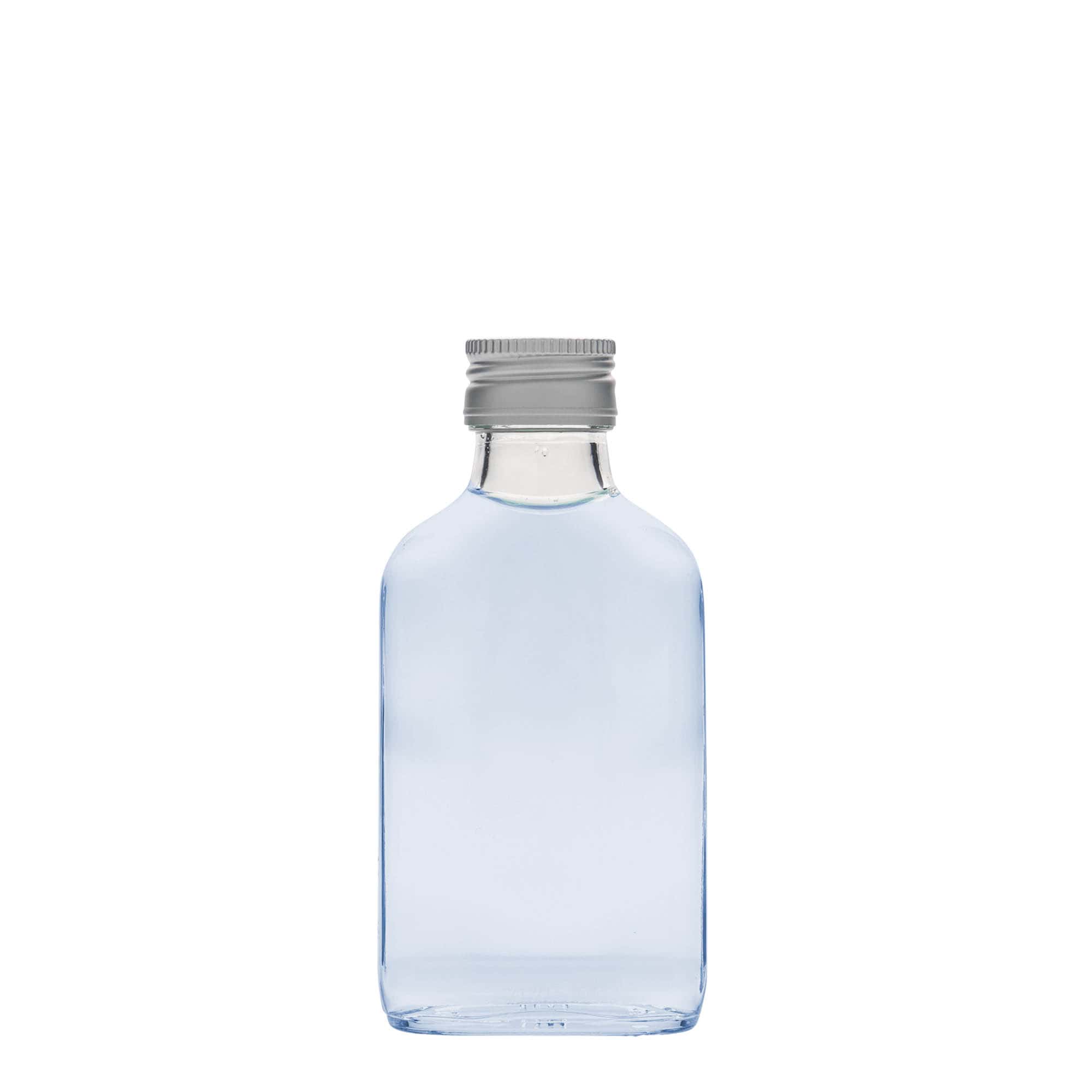 100 ml žepna steklenička, pravokotna, steklo, odprtina: PP 28 100 ml žepna steklenička, pravokotna, steklo, odprtina: PP 28