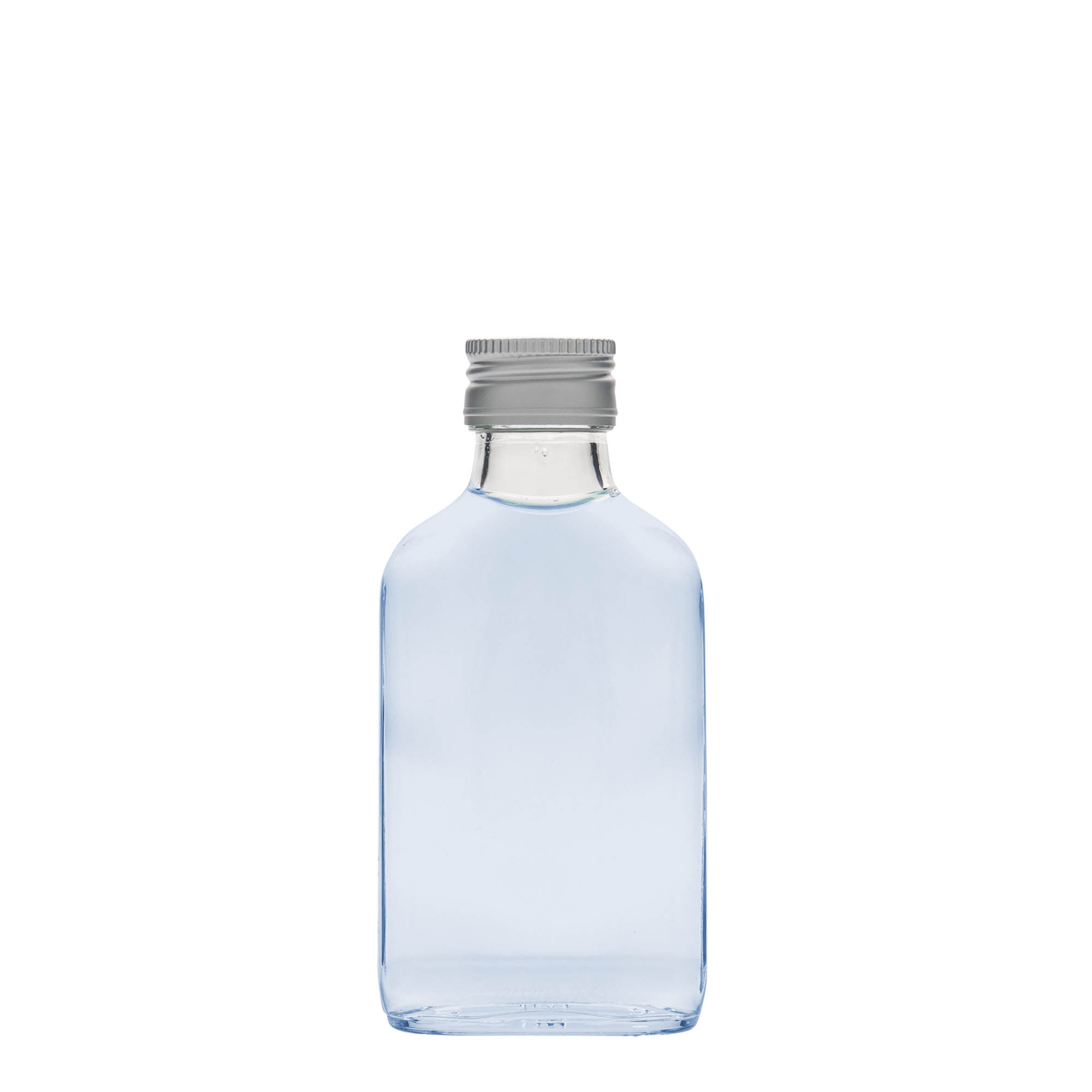 100 ml žepna steklenička, pravokotna, steklo, odprtina: PP 28 100 ml žepna steklenička, pravokotna, steklo, odprtina: PP 28