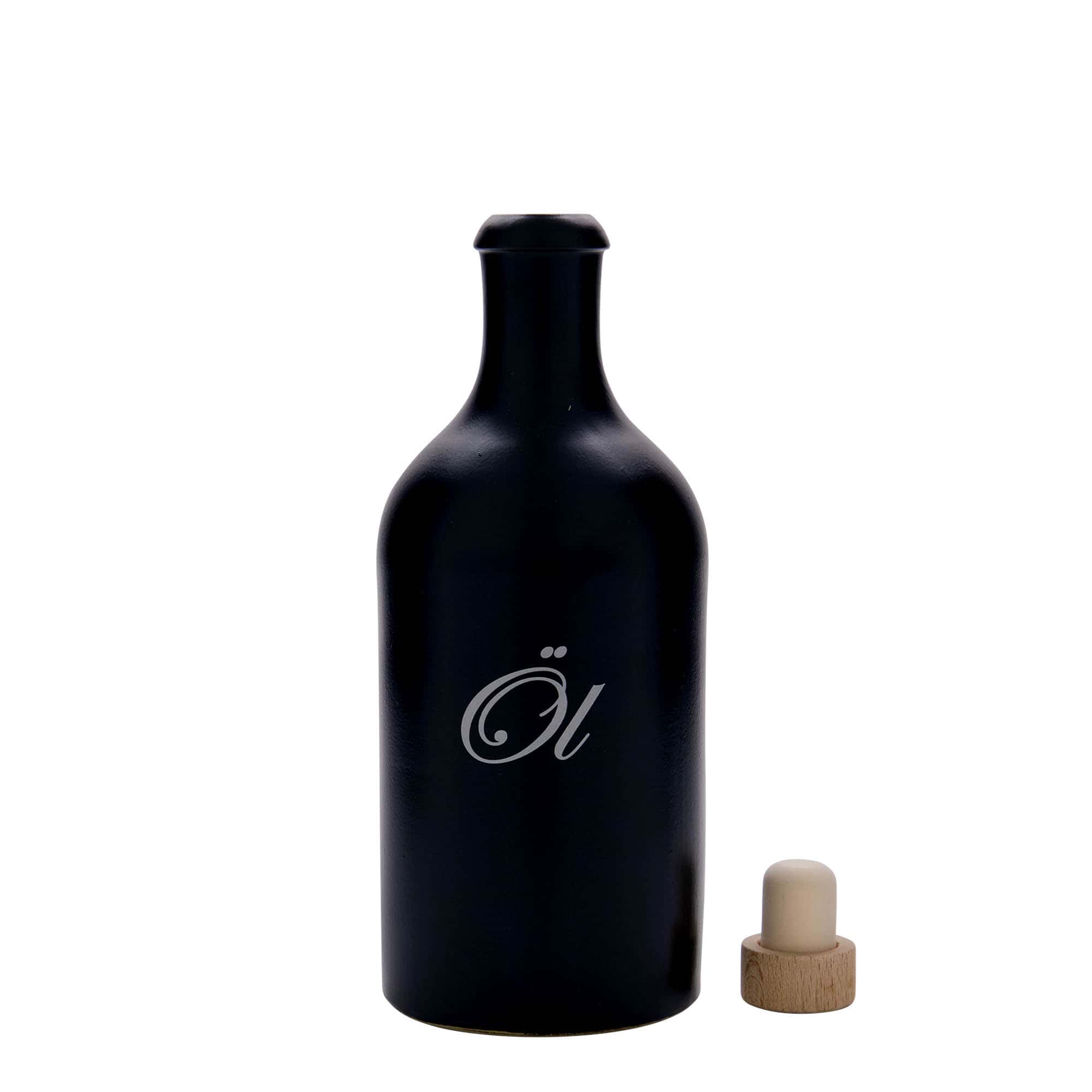 500 ml glineni vrč, motiv: olje, kamnina, črna, odprtina: pluta