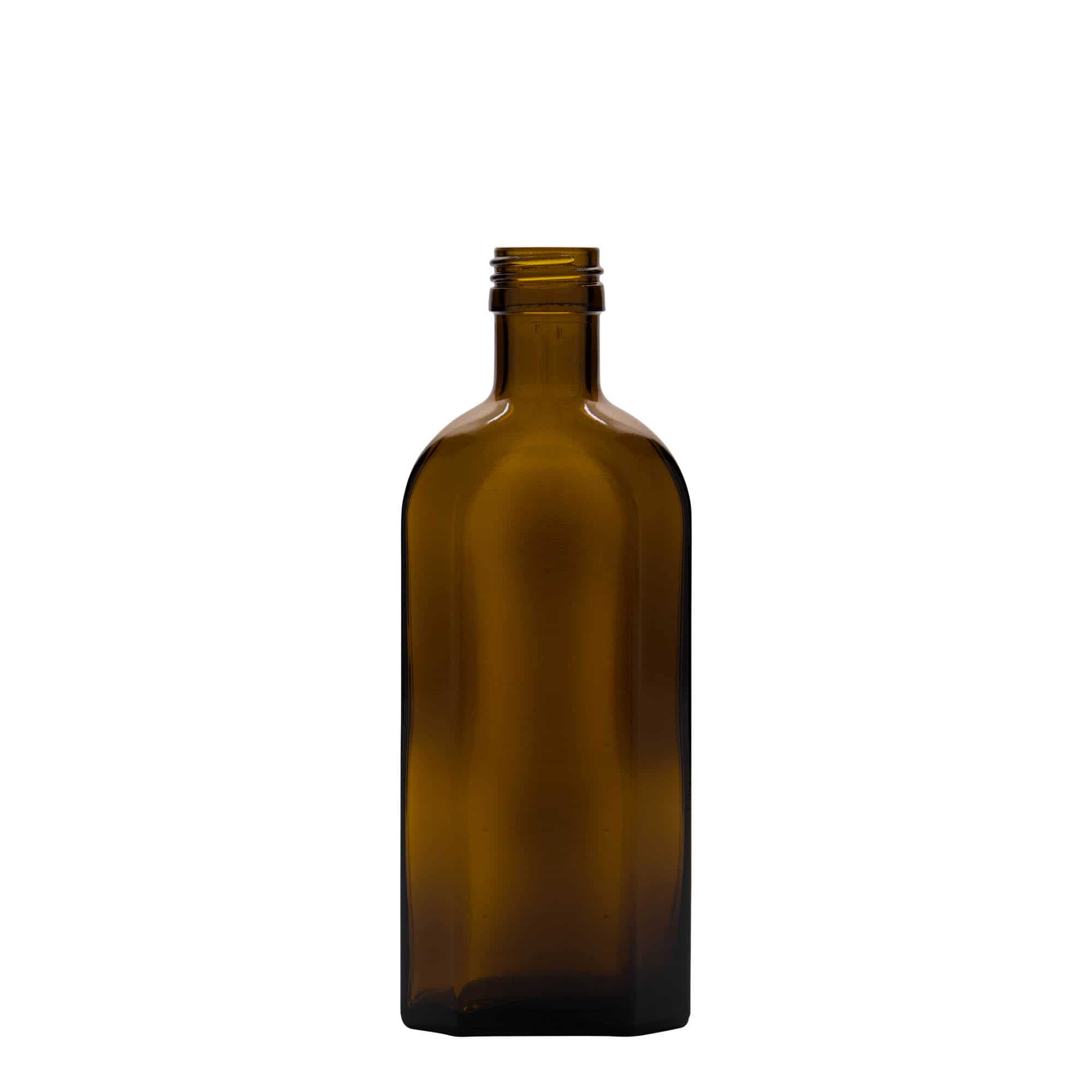 250 ml steklenica za zdravila Meplat, ovalna, steklo, rjava, ustje: PP 28