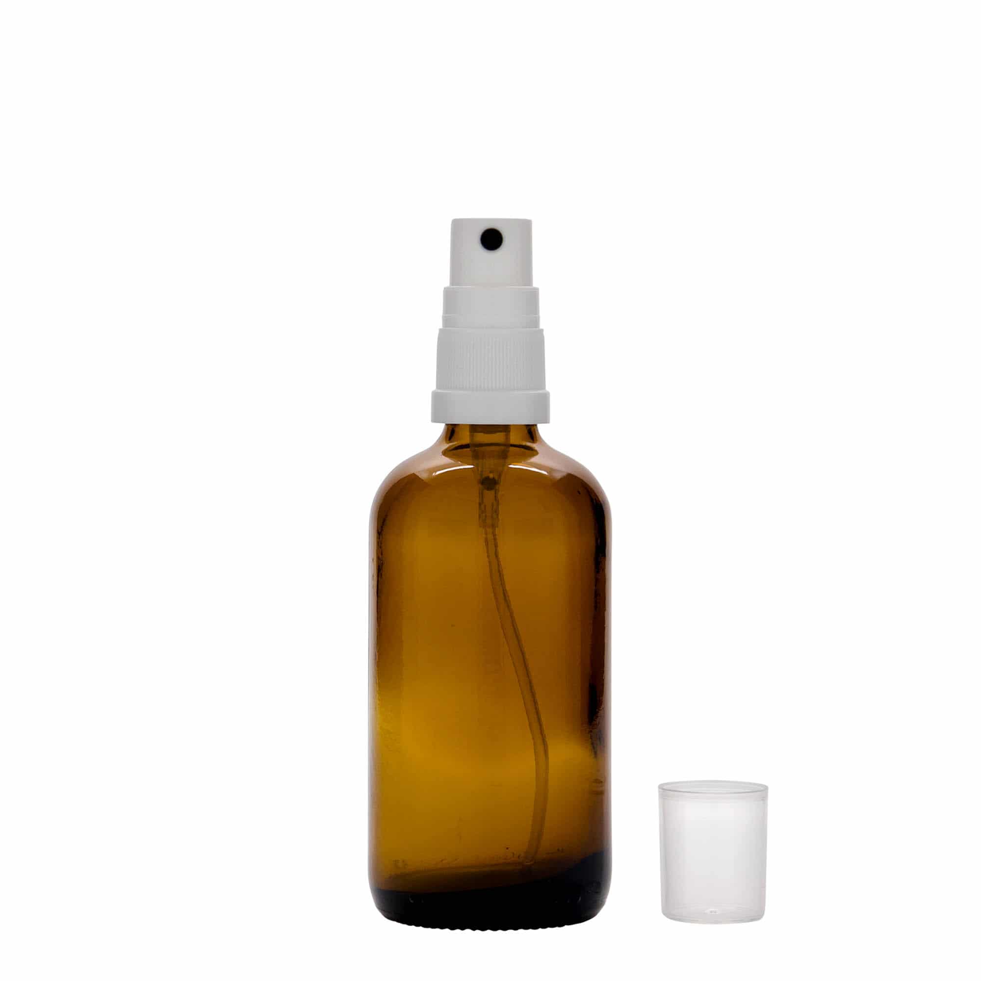 100 ml steklenica z razpršilnikom za zdravila, steklo, rjava, ustje: DIN 18