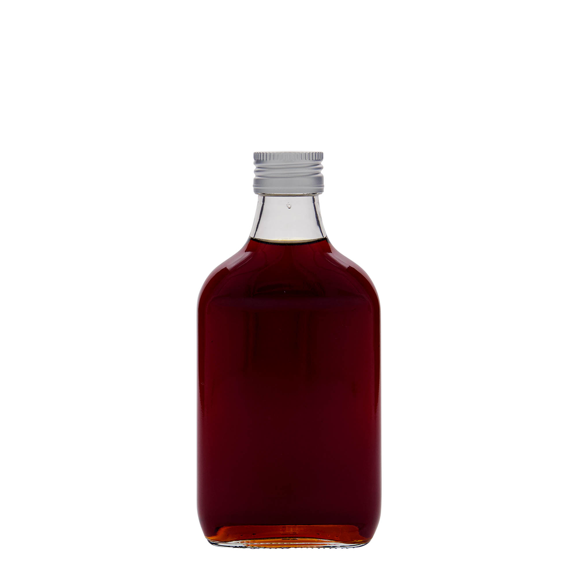 200 ml žepna steklenička, pravokotna, steklo, odprtina: PP 28