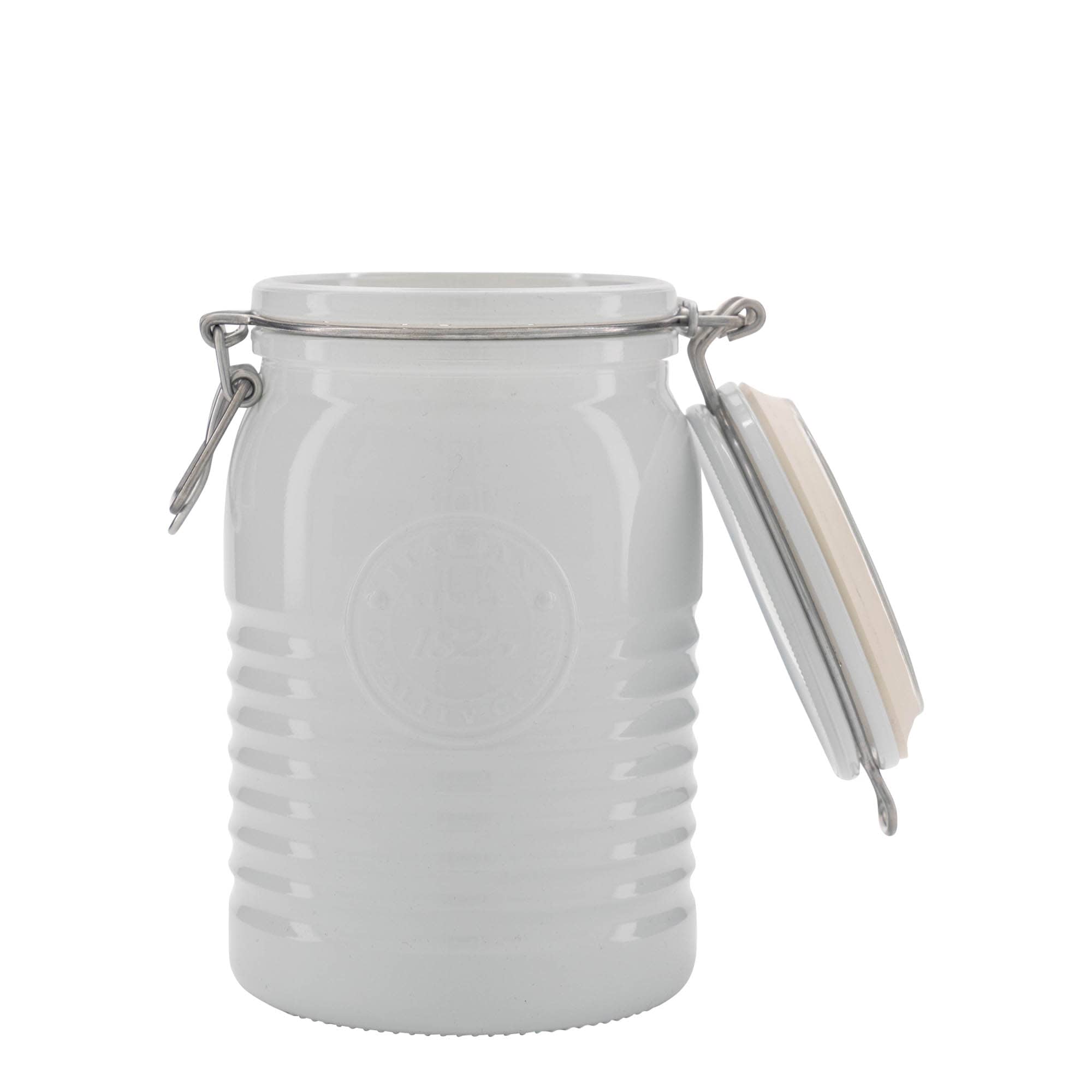 1000 ml kozarec s patentom »Officina 1825«, bela, ustje: zamašek s tesnilom s patentom
