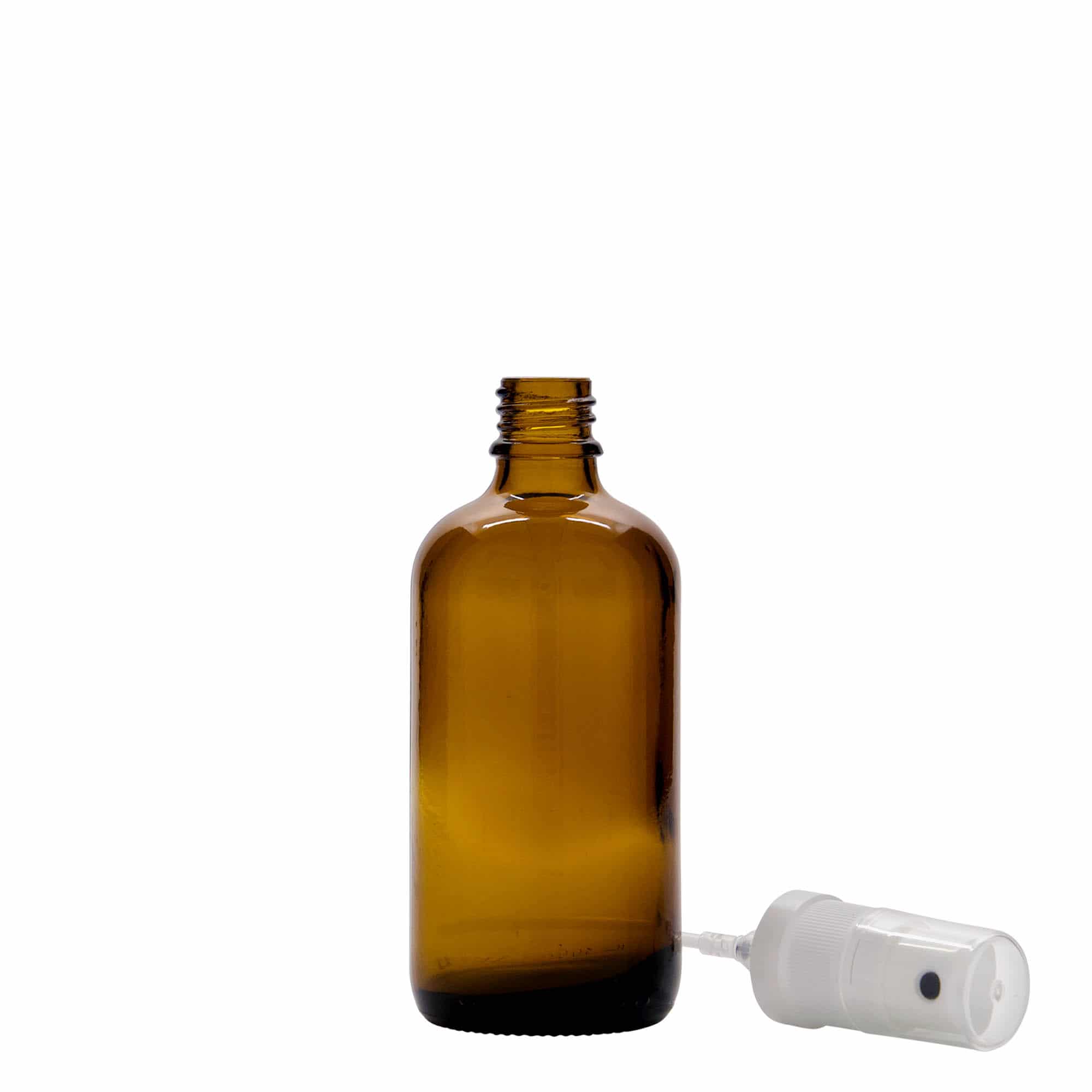 100 ml steklenica z razpršilnikom za zdravila, steklo, rjava, ustje: DIN 18