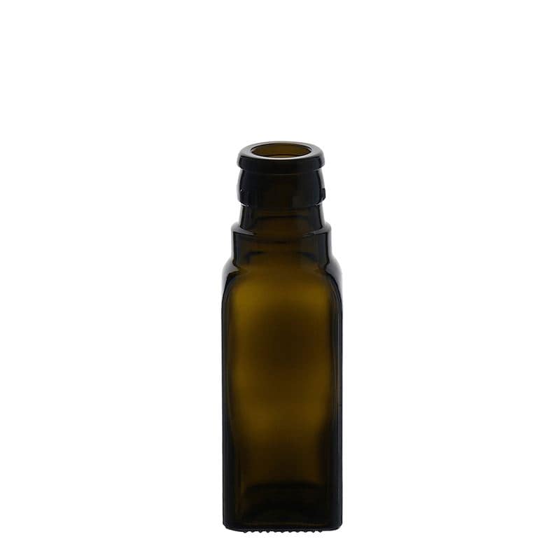 100 ml steklenica za kis/olje »Qudra«, steklo, kvadratna, antično zelena, ustje: DOP