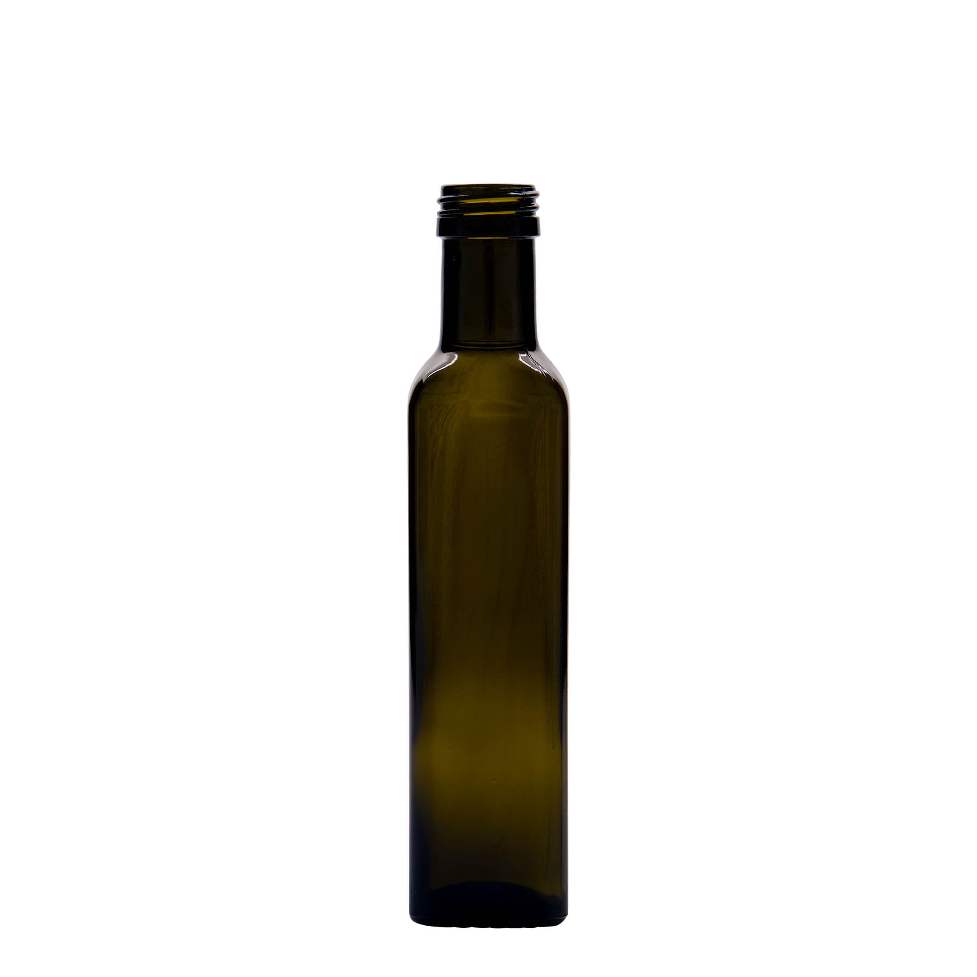 250 ml steklenica 'Marasca', kvadratna, starinsko zelena, odprtina: PP 31,5
