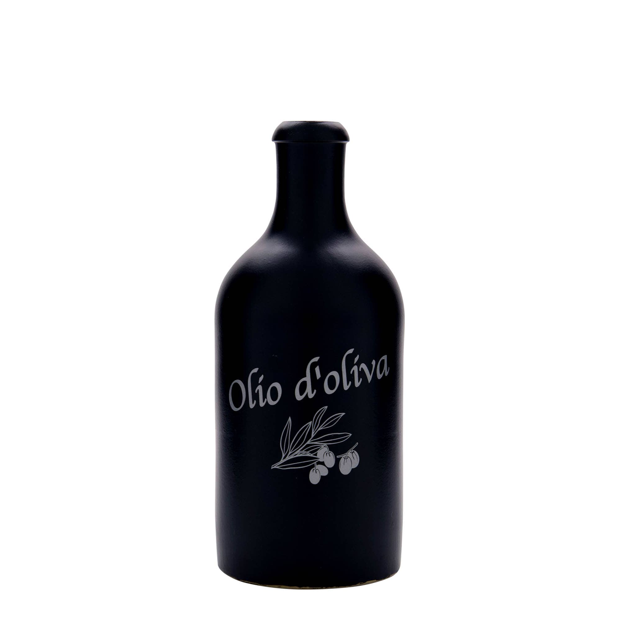 500 ml glineni vrč, motiv: Olio d'Oliva, kamnina, črn, odprtina: pluta
