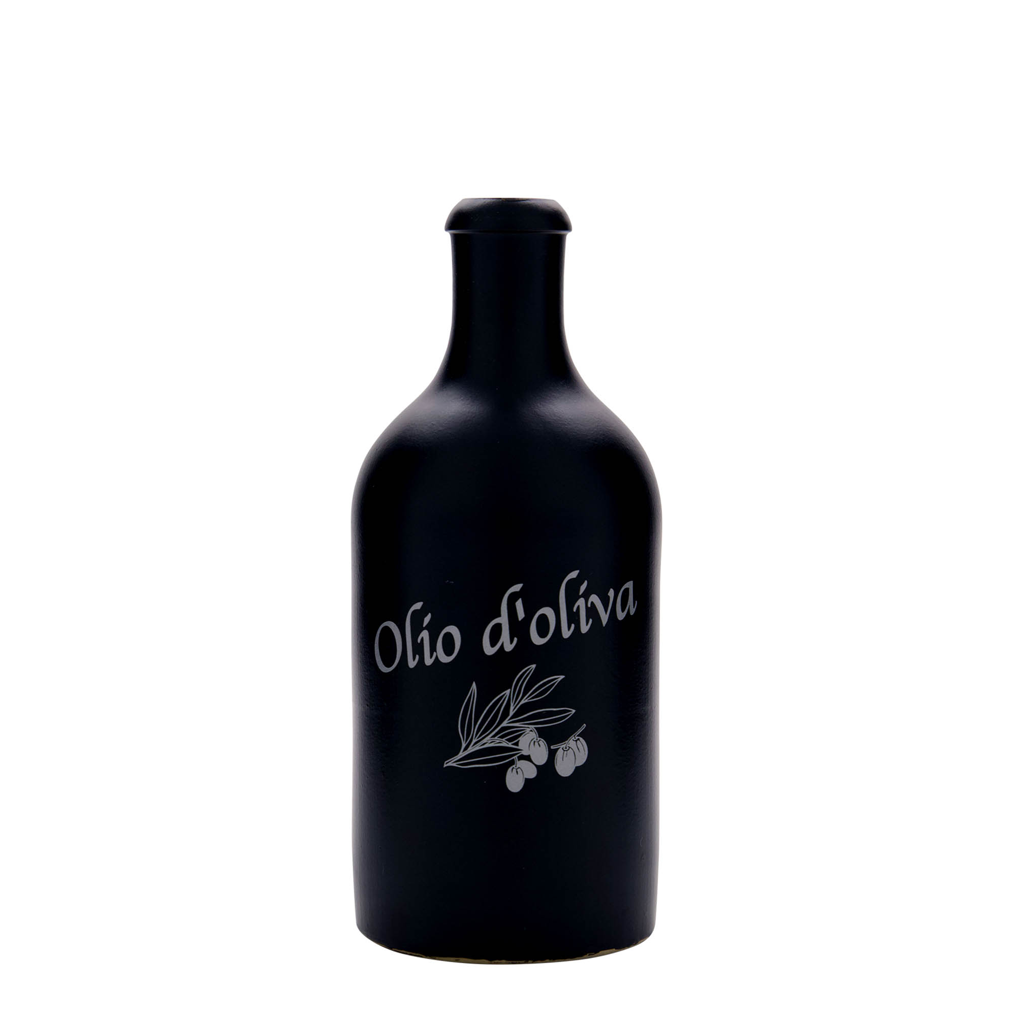 500 ml glineni vrč, motiv: Olio d'Oliva, kamnina, črn, odprtina: pluta 500 ml glineni vrč, motiv: Olio d'Oliva, kamnina, črn, odprtina: pluta