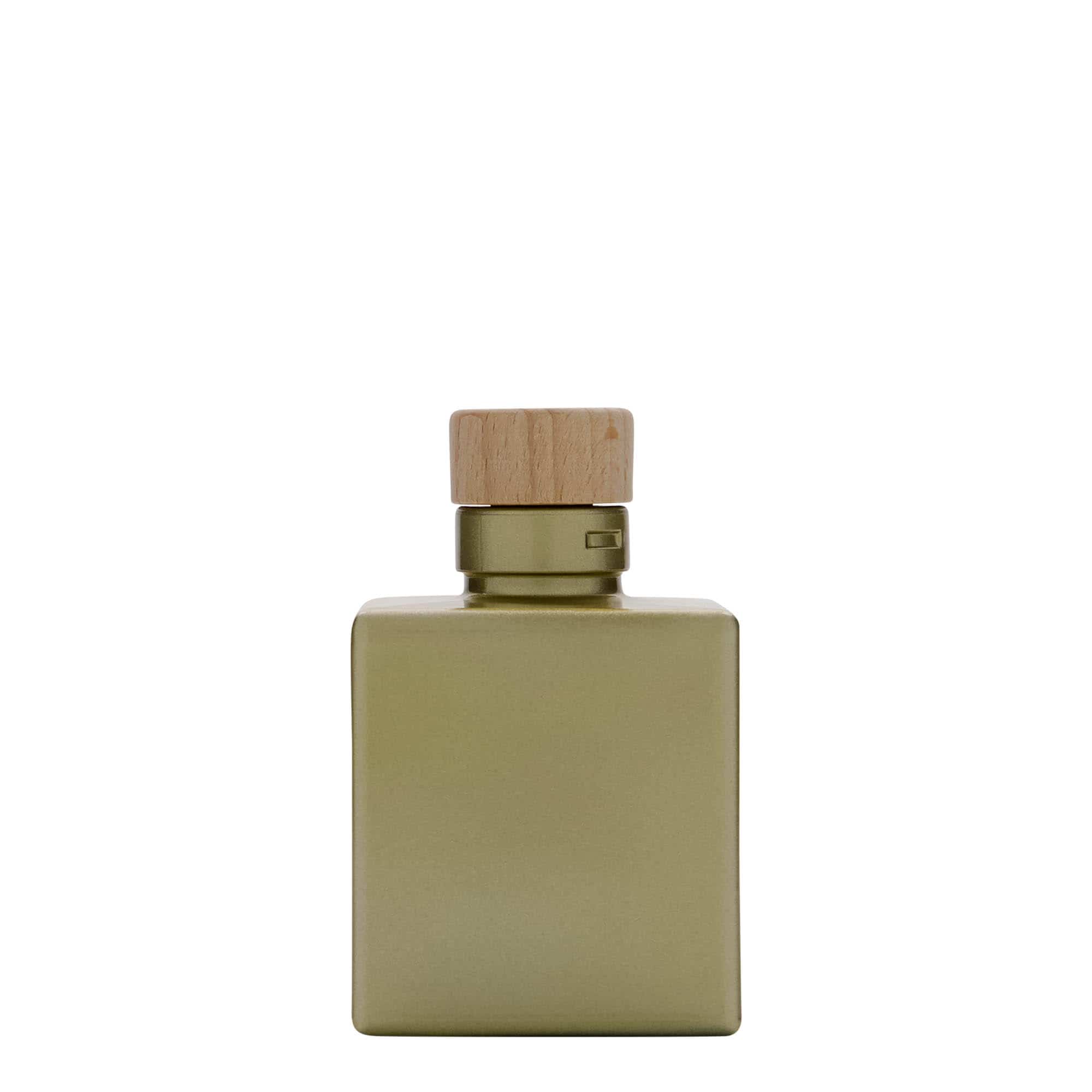 100 ml steklena steklenica »Cube«, kvadratna, zlata, ustje: pluta